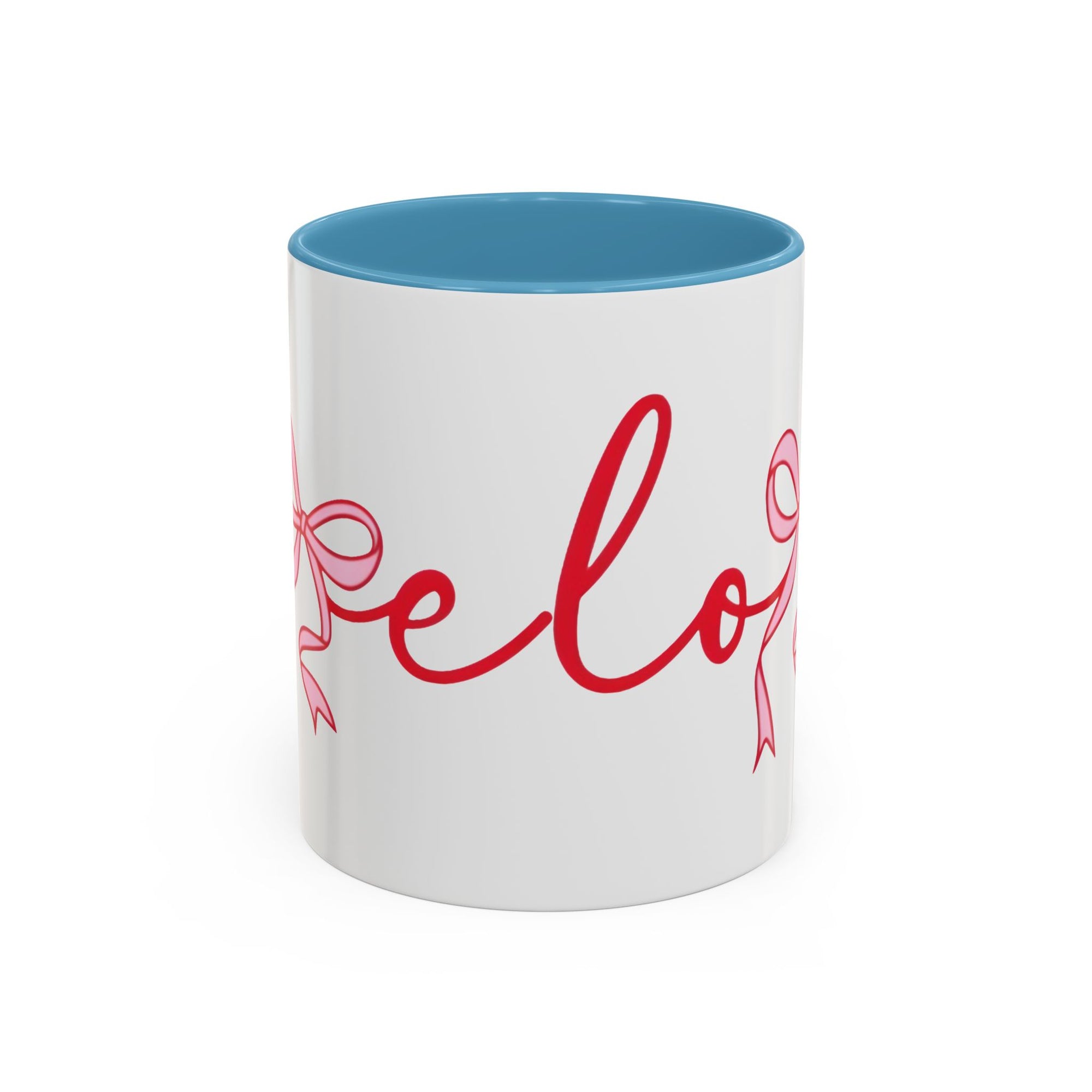 Romantic Love Mug | White Ceramic Coffee Cup with Red Bow Design, Colored Handle