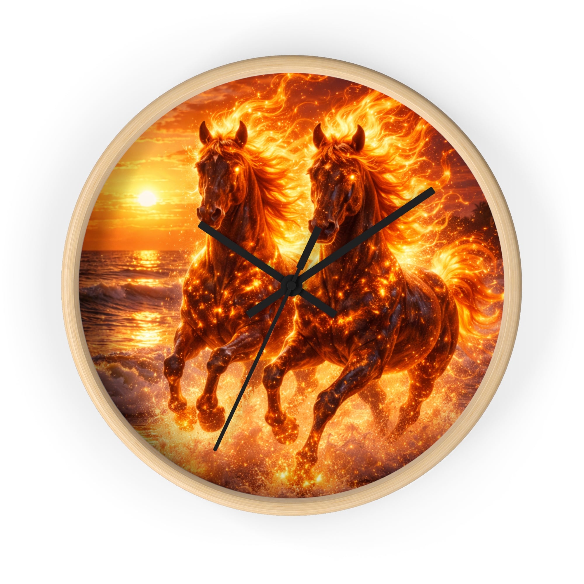 Fiery Horse Wall Clock | Flaming Stallion Sunset Decor
