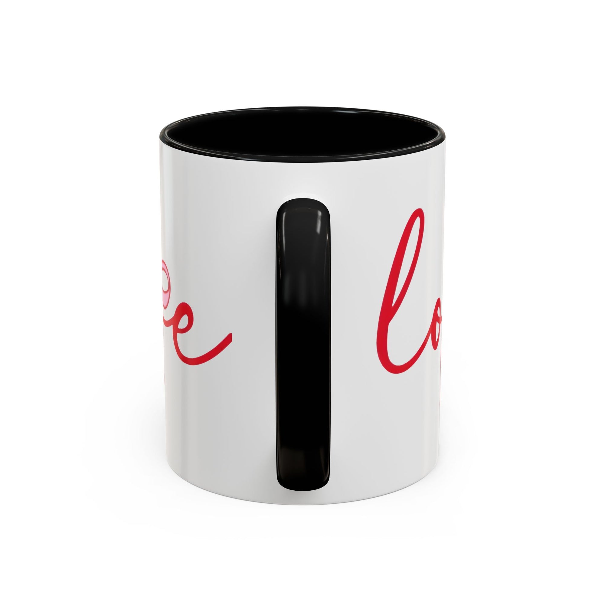 Romantic Love Mug | White Ceramic Coffee Cup with Red Bow Design, Colored Handle