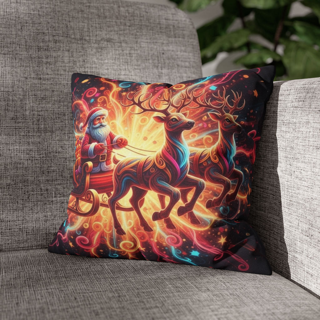 Santa Sleigh Throw Pillow | Christmas Reindeer Cushion