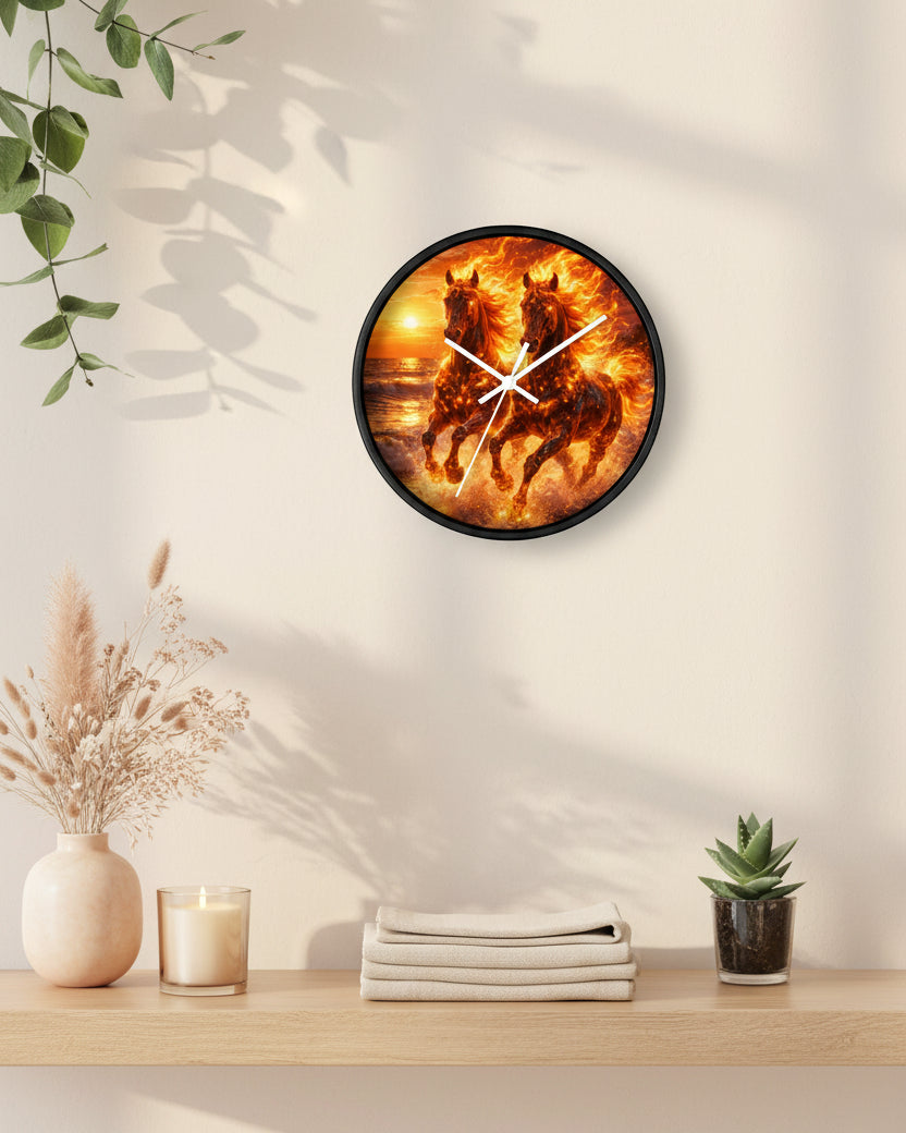 Fiery Horse Wall Clock | Flaming Stallion Sunset Decor