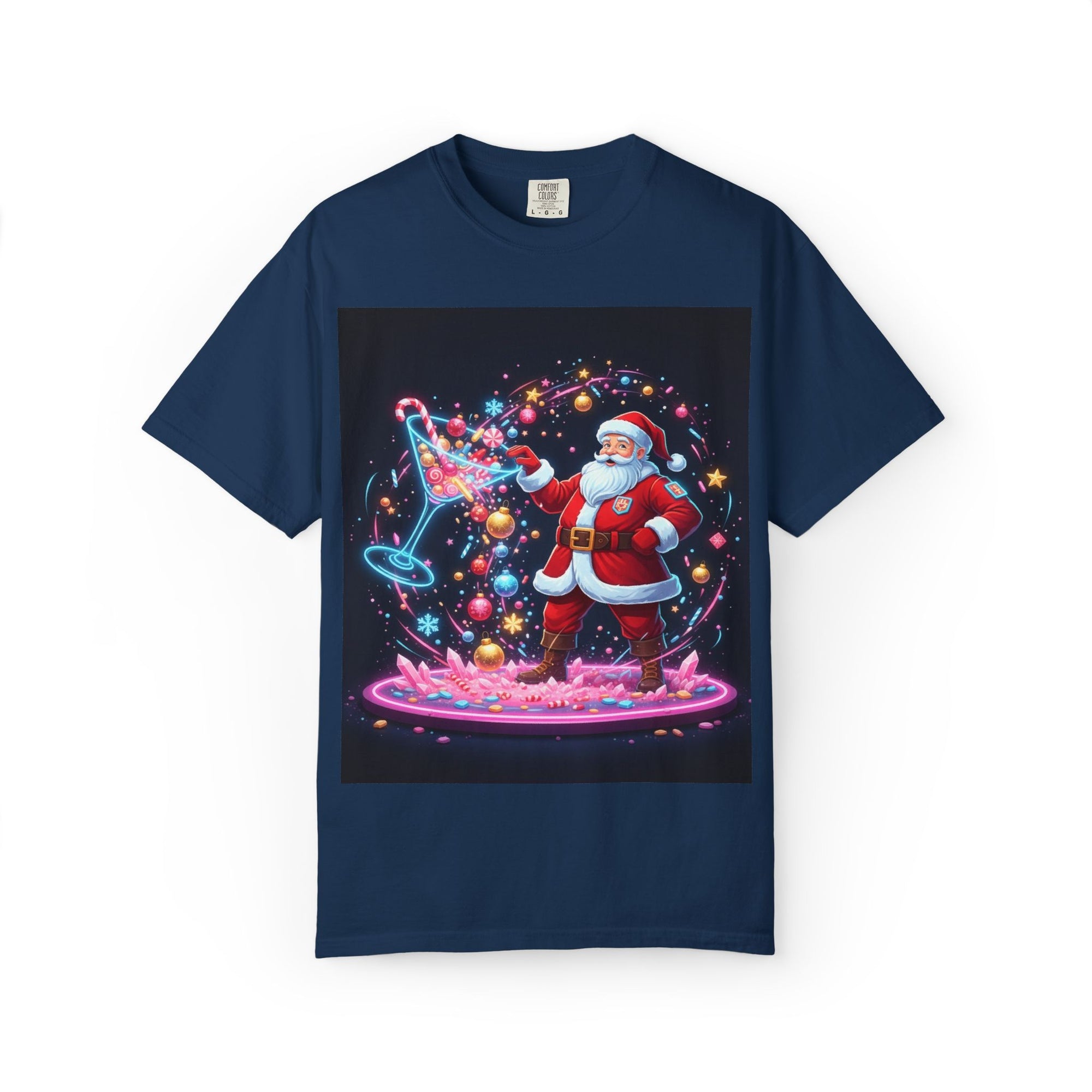 Santa Wizard Illustration T-Shirt | Neon Magical Christmas Tee