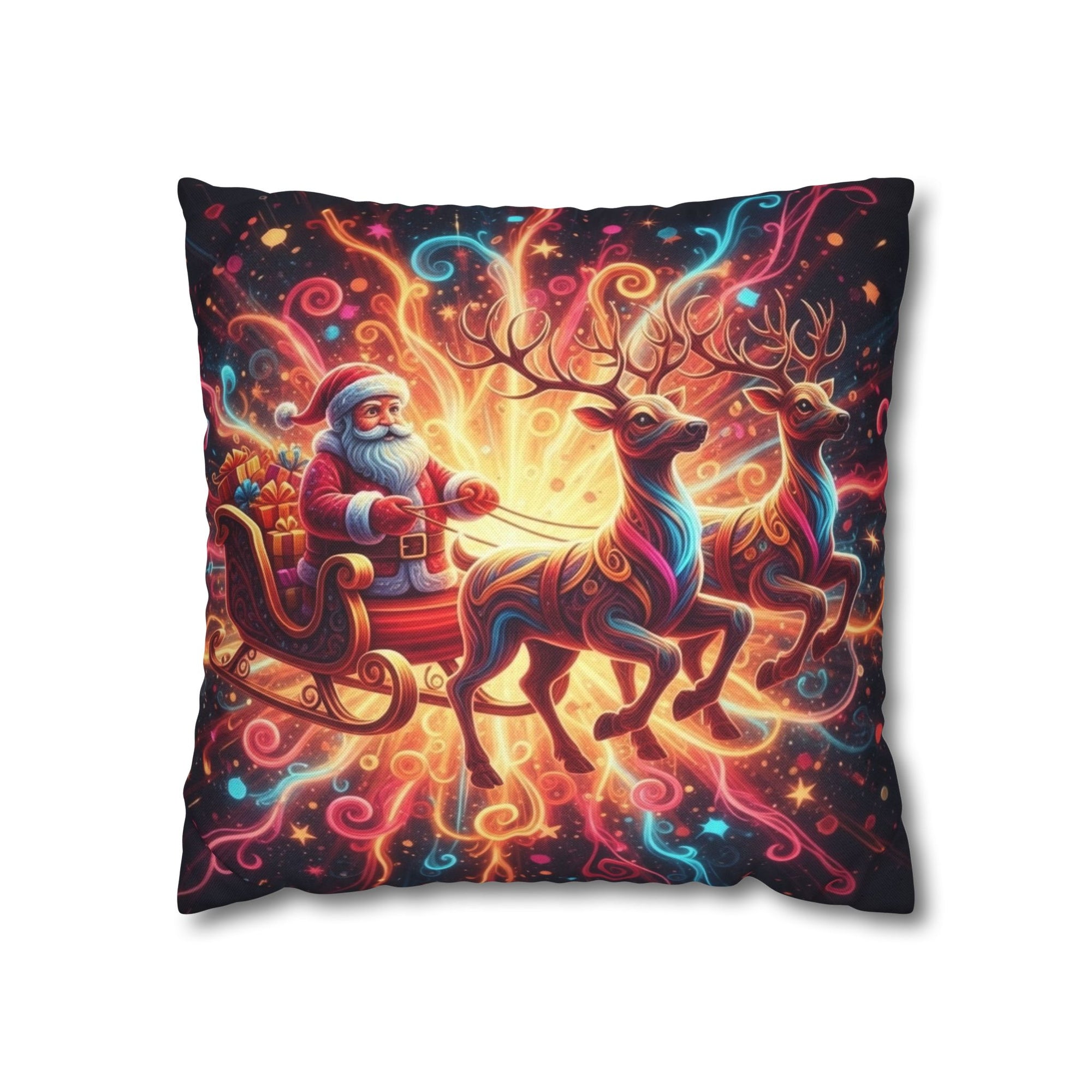 Santa Sleigh with Reindeer pillowcase | Square Pillowcase, Christmas Holiday Decor