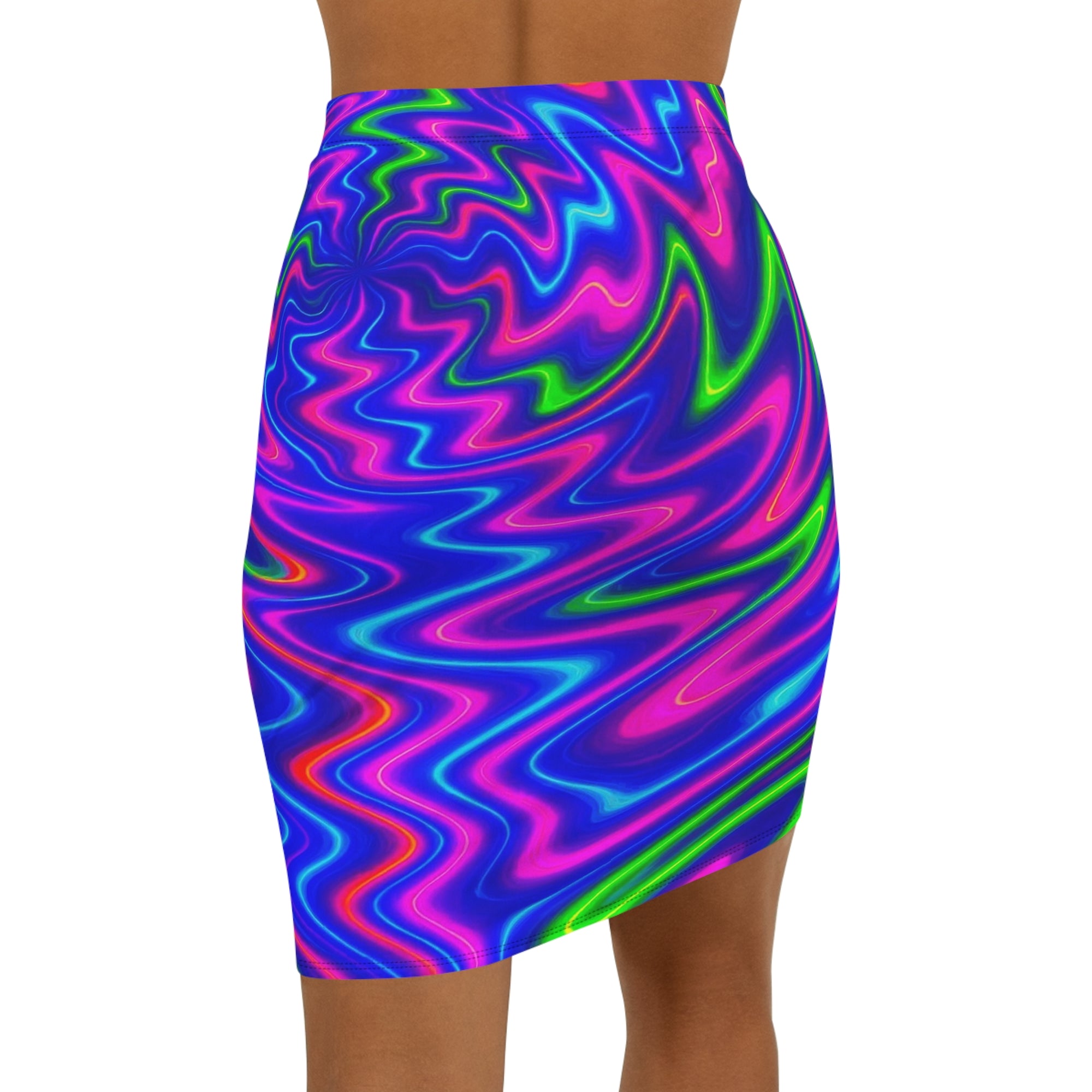 Neon Swirl Mini Skirt | Cyberpunk Bodycon Skirt | Festival Clubwear