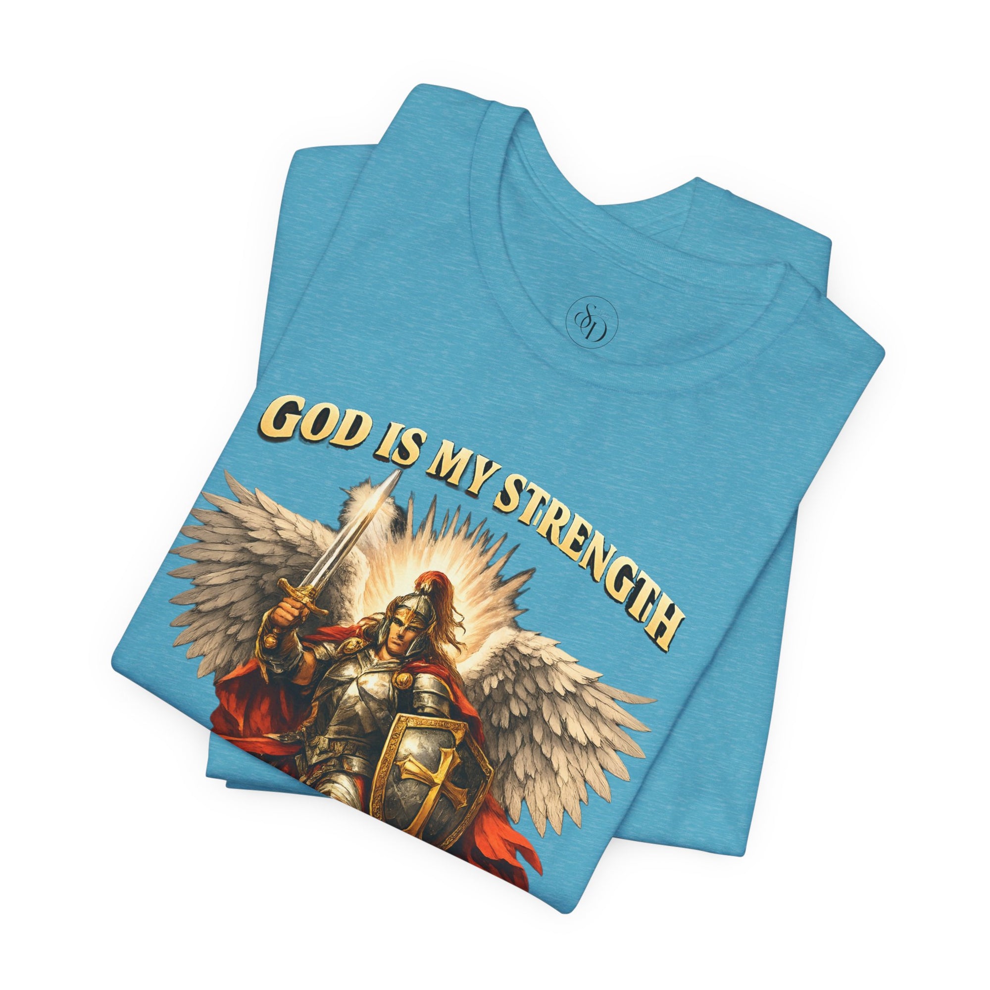 Christian T-Shirt | Cotton Warrior Angel | God Is My Strength & Protection