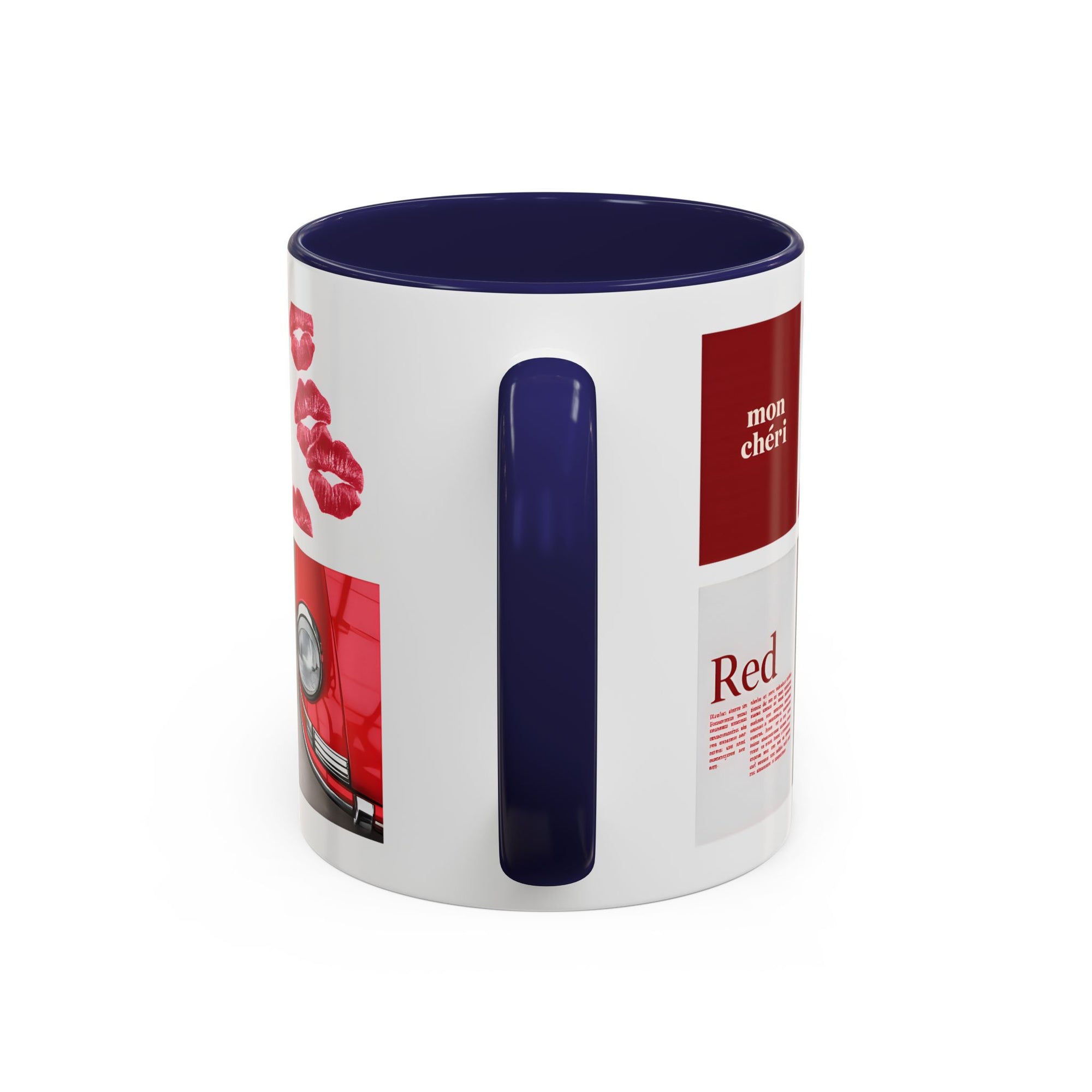 Red Mug | Vintage Car & Kiss Print Coffee Cup | Colorful Ceramic