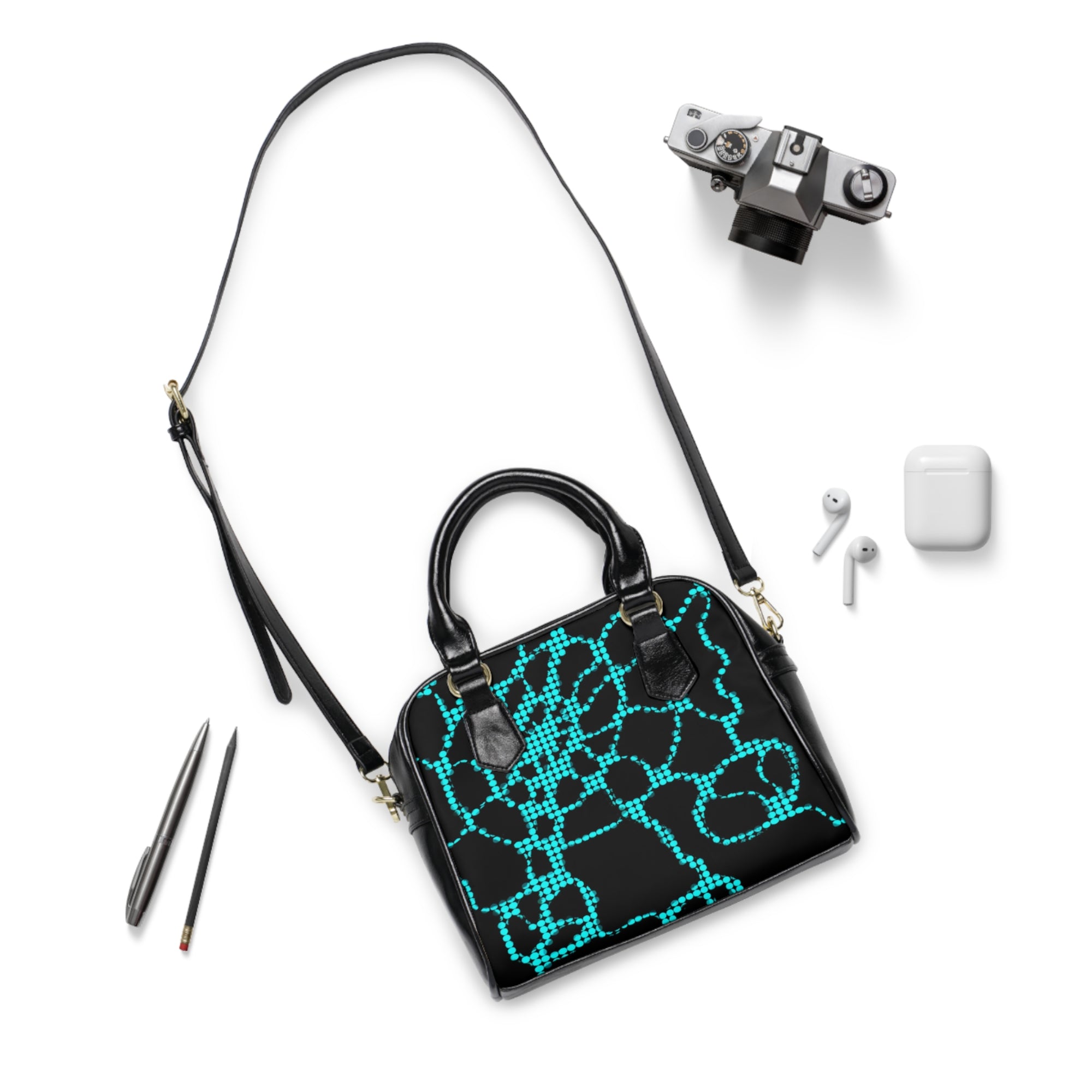Neon Teal Abstract Handbag | Cyber Aesthetic Statement Shoulder Bag