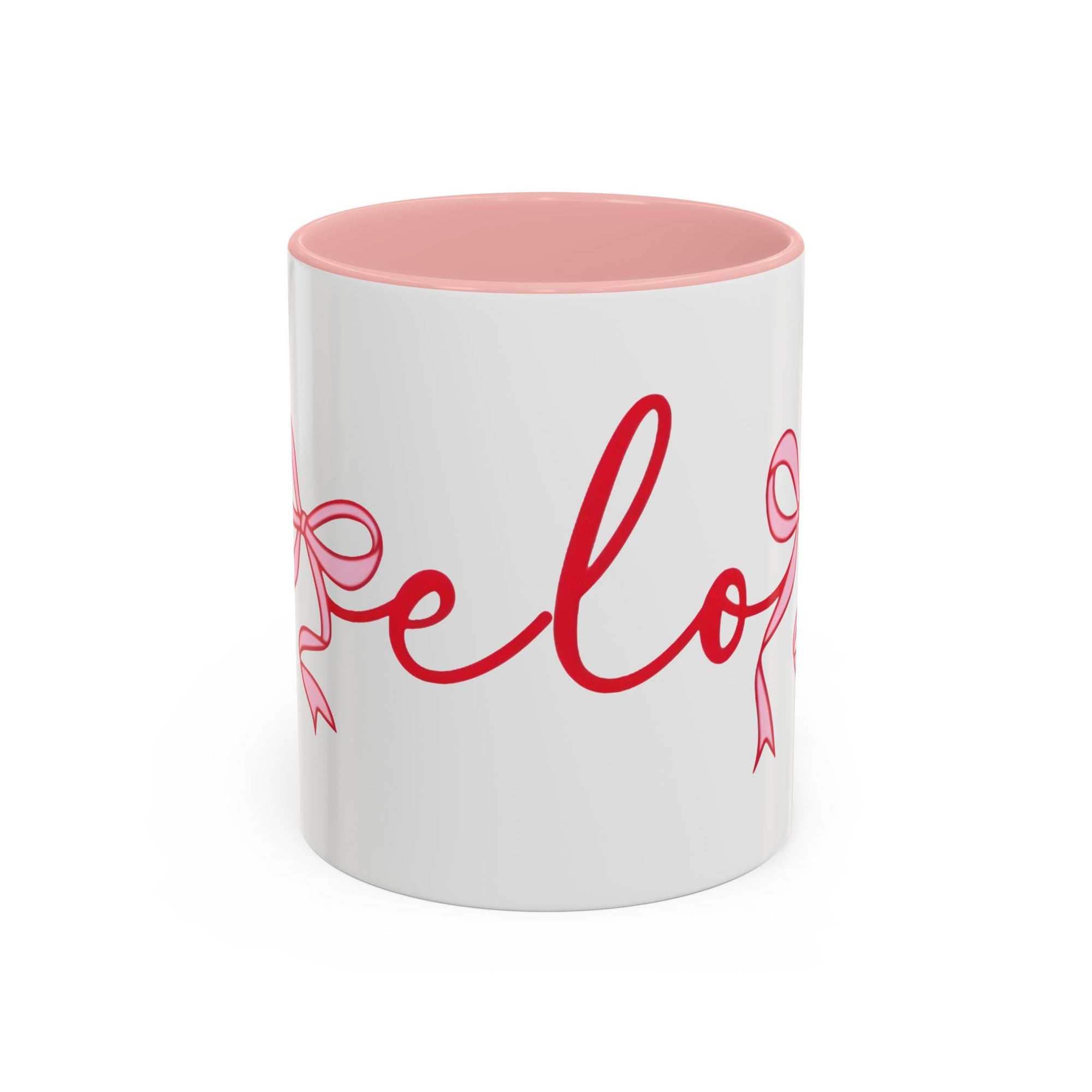 Romantic Love Mug | White Ceramic Coffee Cup with Red Bow Design, Colored Handle
