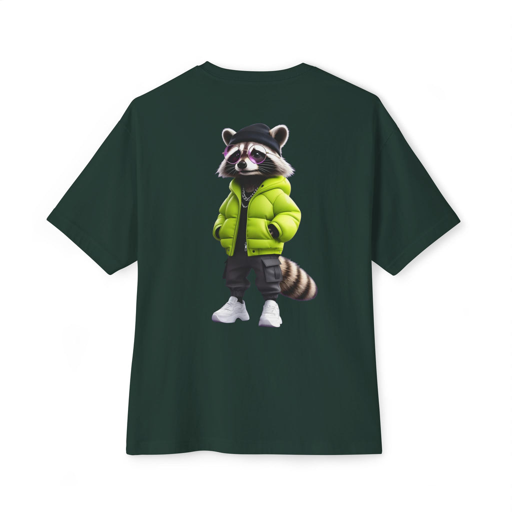 Raccoon Streetwear Tee — Cool Green Puffer Jacket Graphic Shirt