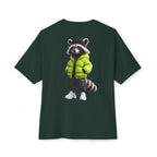 Raccoon Streetwear Tee — Cool Green Puffer Jacket Graphic Shirt