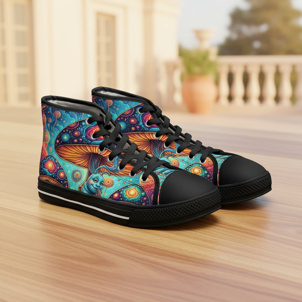 Mushroom Art High Top Sneakers | Colorful Trippy Shoes | Festival Fashion