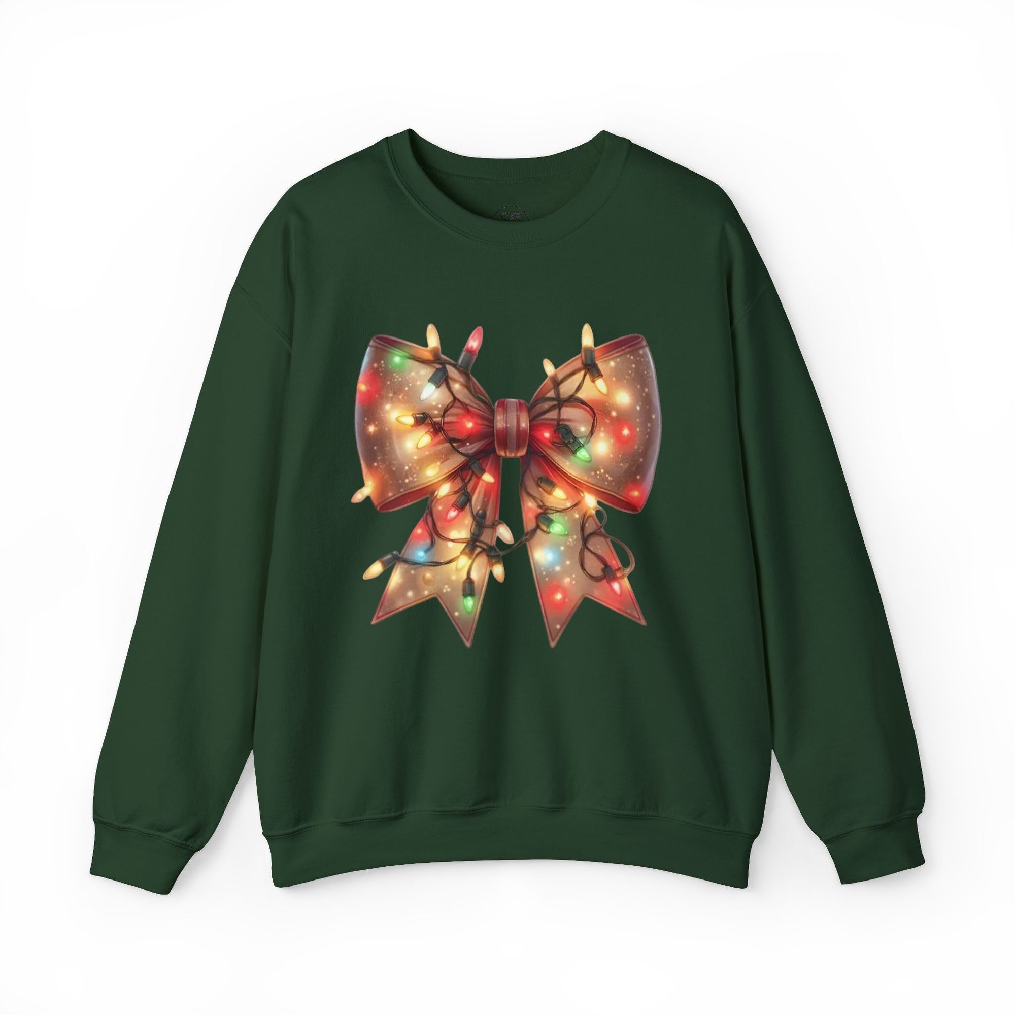 Festive Christmas Bow Sweatshirt | Holiday Lights Ribbon Pullover