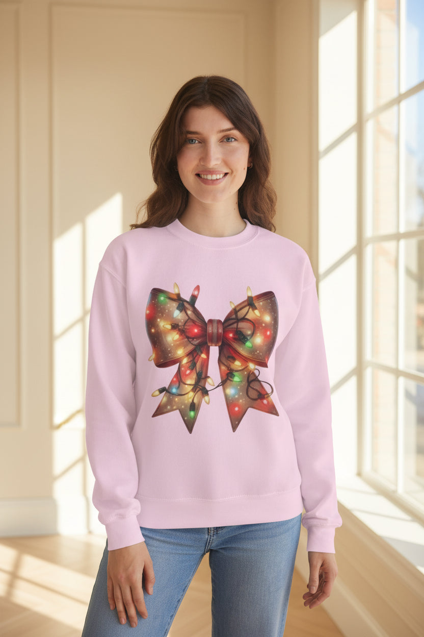 Christmas Bow Sweatshirt | Holiday Lights Crewneck