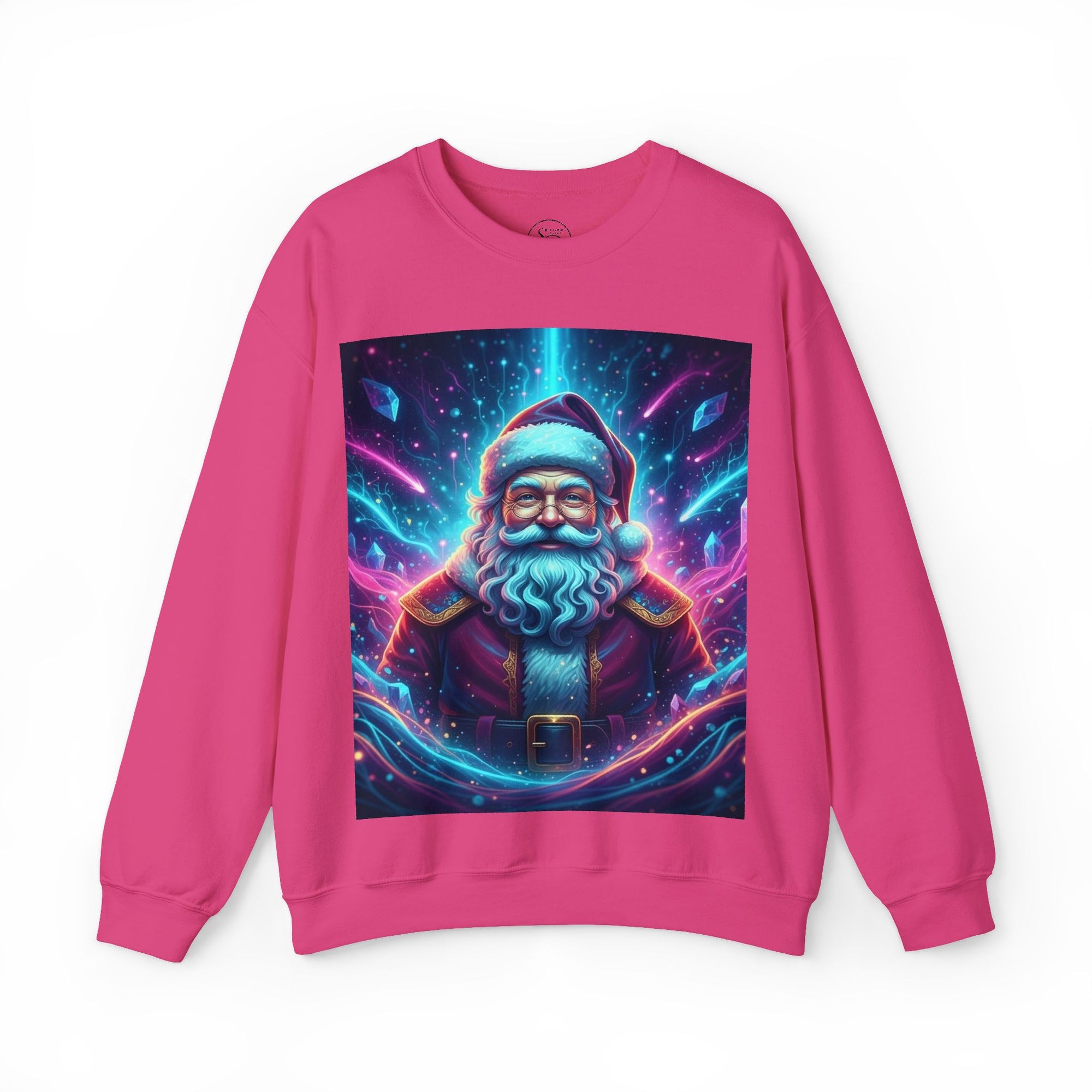 Neon Cosmic Santa Sweatshirt | Retro Futuristic Holiday Crew
