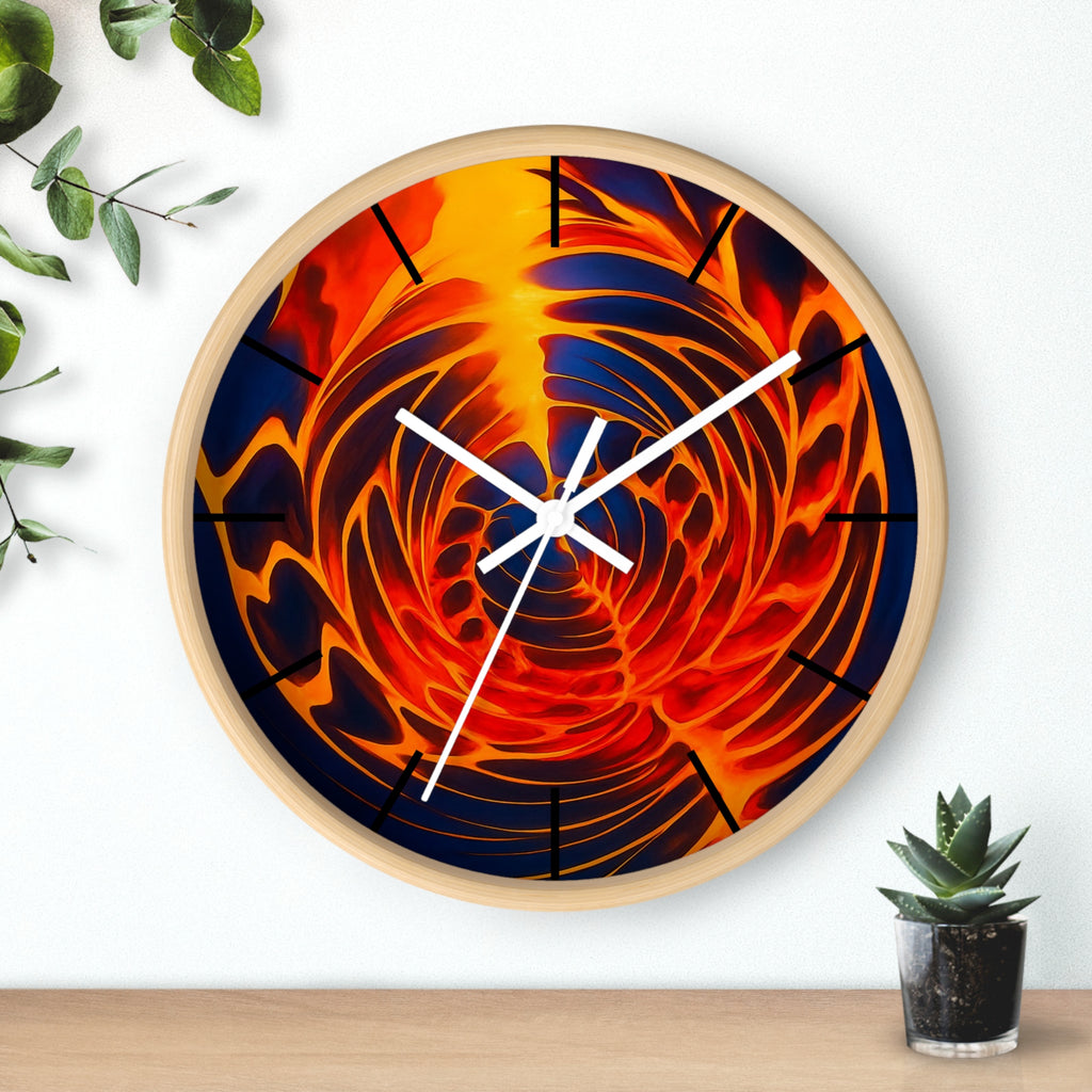 Abstract Fire Vortex Wall Clock | Red Orange Swirl Home Decor | Unique Silent Gift