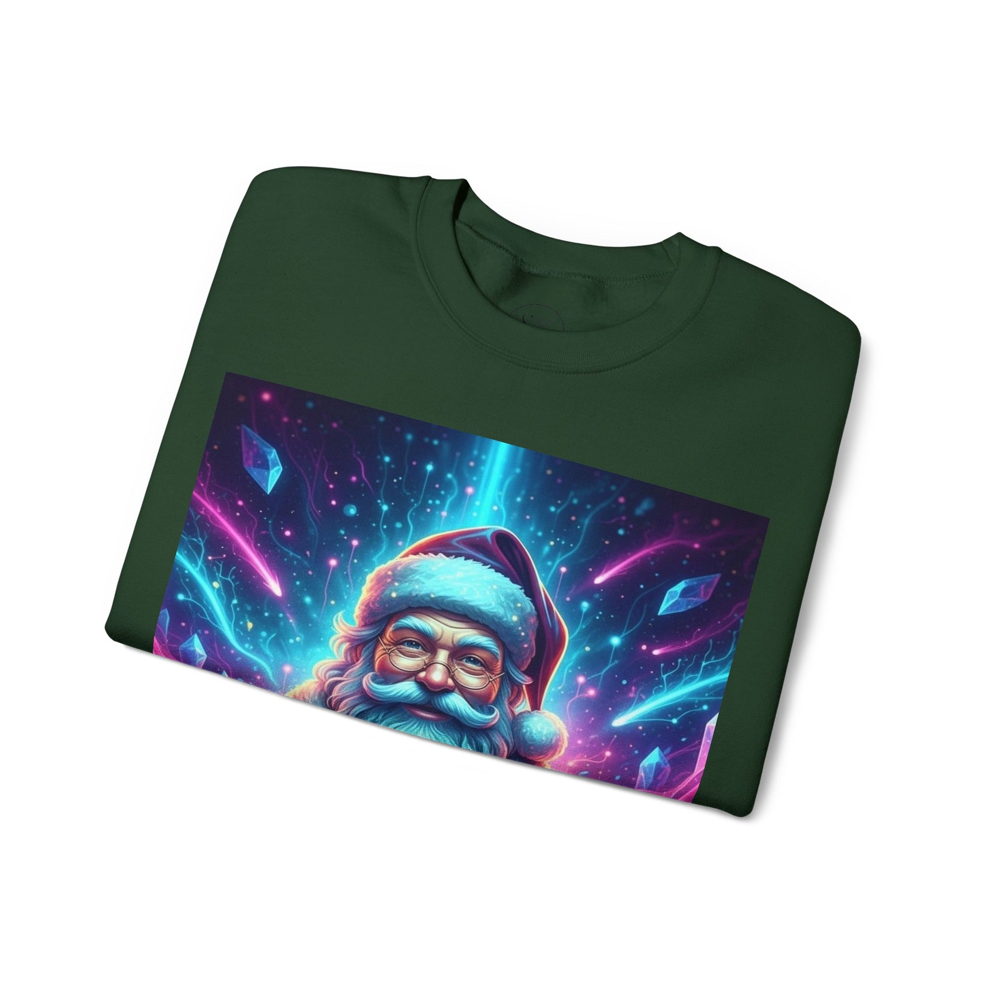 Neon Cosmic Santa Sweatshirt | Retro Futuristic Holiday Crew