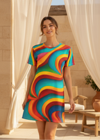Rainbow Wave T-Shirt Dress | Colorful Bodycon Dress | Summer Casual Outfit