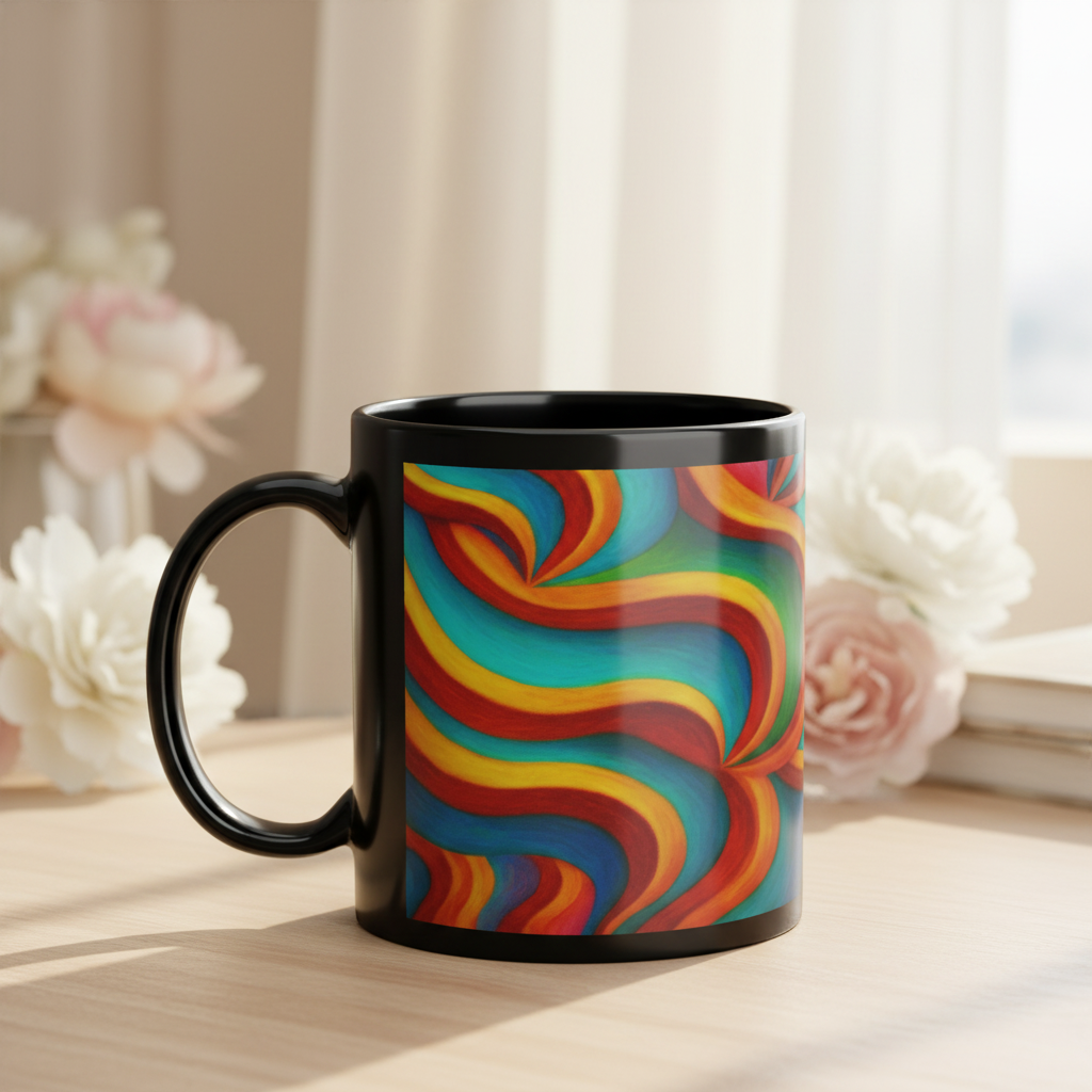 Retro Swirl Mug | Colorful Black Coffee Cup | Psychedelic Gift