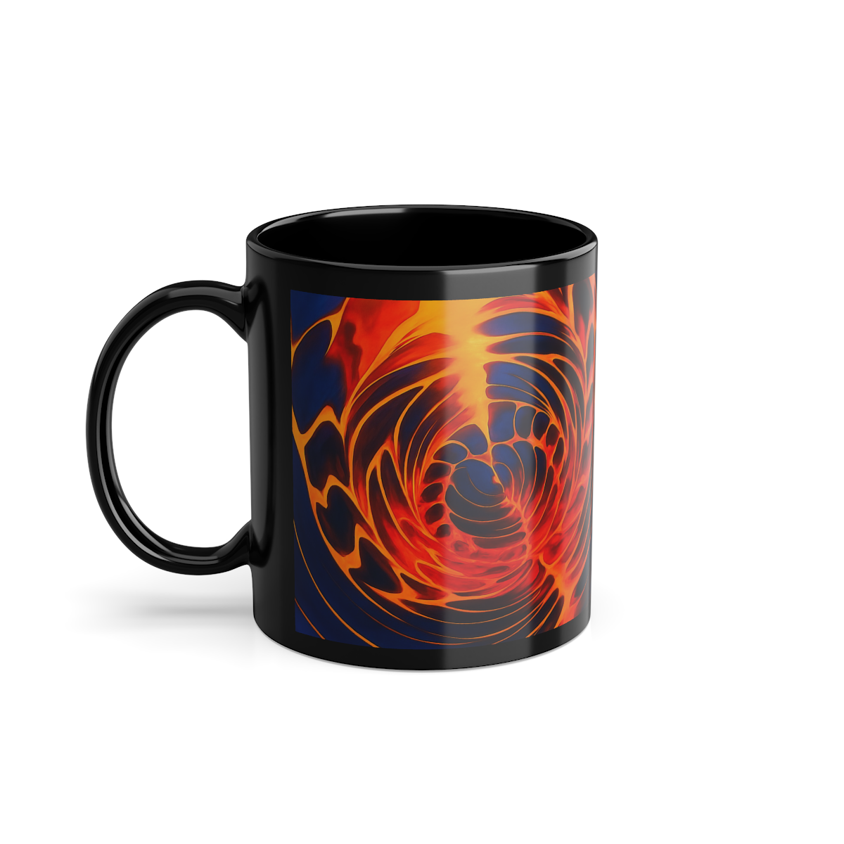 Fire Swirl Mug | Psychedelic Black Coffee Cup | Retro Art Gift