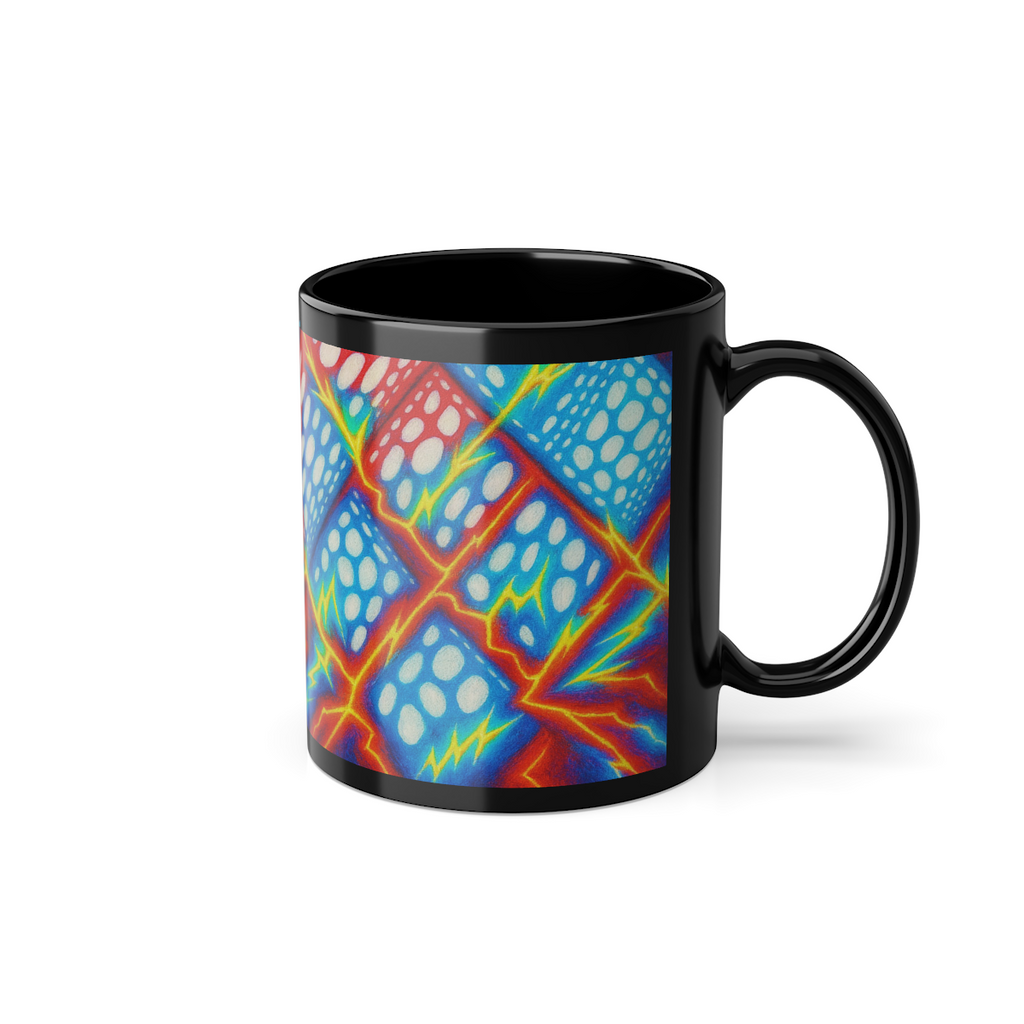Electric Geometric Mug | Black Abstract Coffee Cup | Modern Art Gift