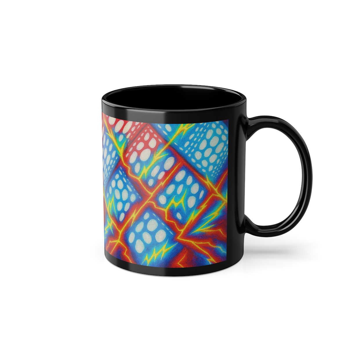 Electric Geometric Mug | Black Abstract Coffee Cup | Modern Art Gift