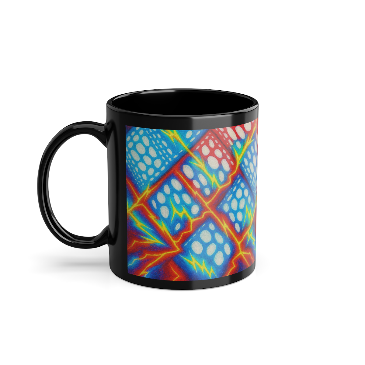 Electric Geometric Mug | Black Abstract Coffee Cup | Modern Art Gift