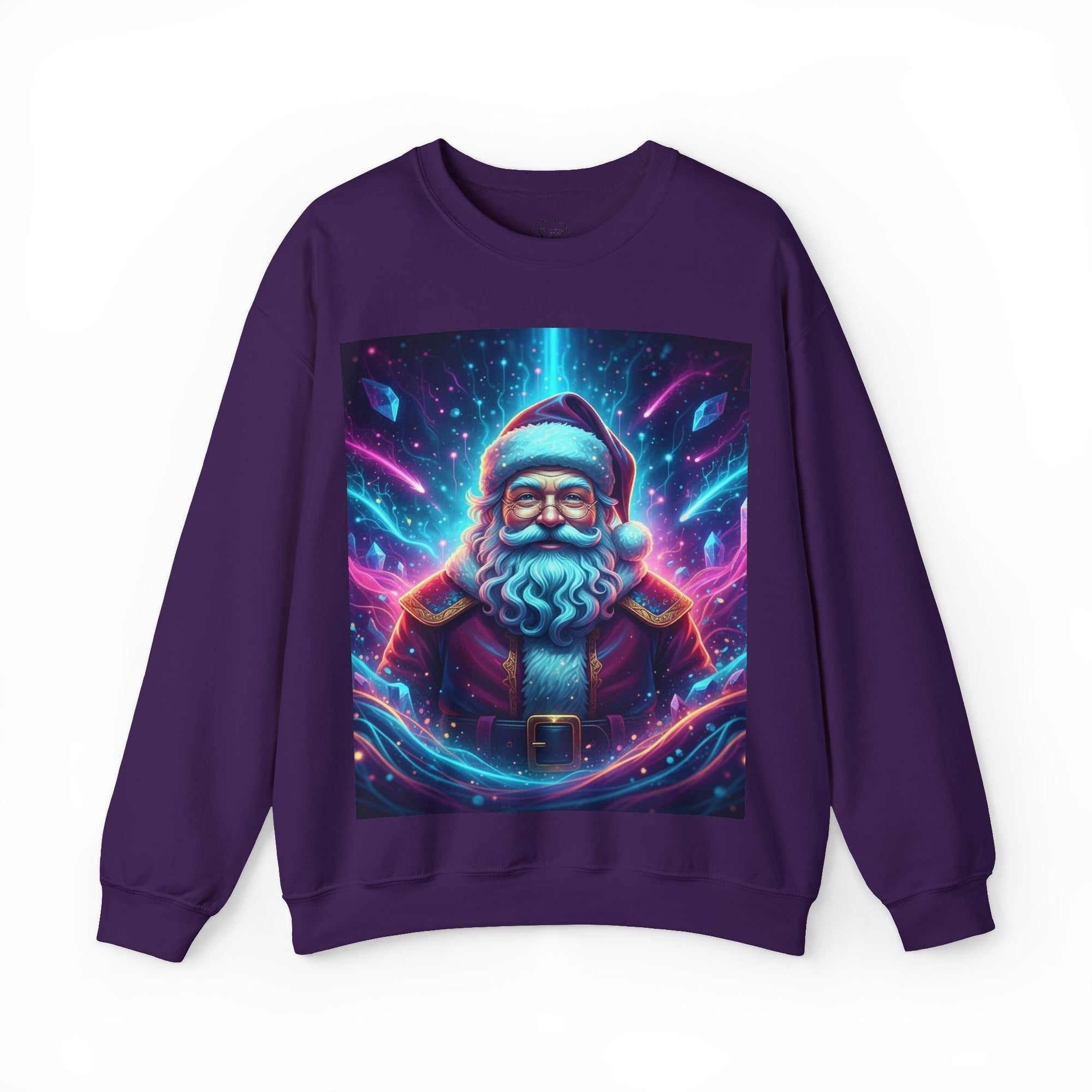 Neon Cosmic Santa Sweatshirt | Retro Futuristic Holiday Crew