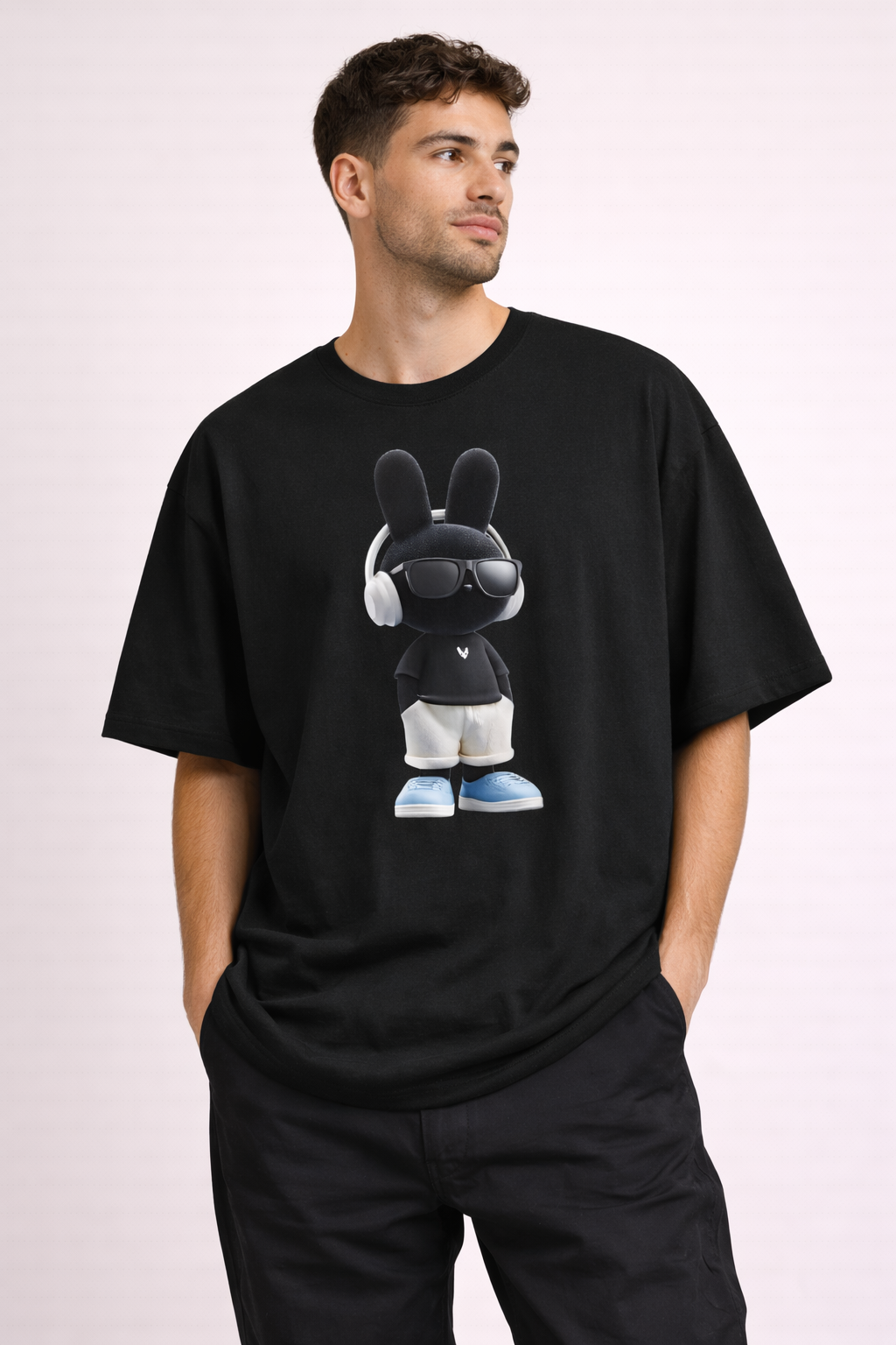 Oversized | Cool Bunny DJ tee | Graphic T-Shirt featuring Bunny with Headphones
