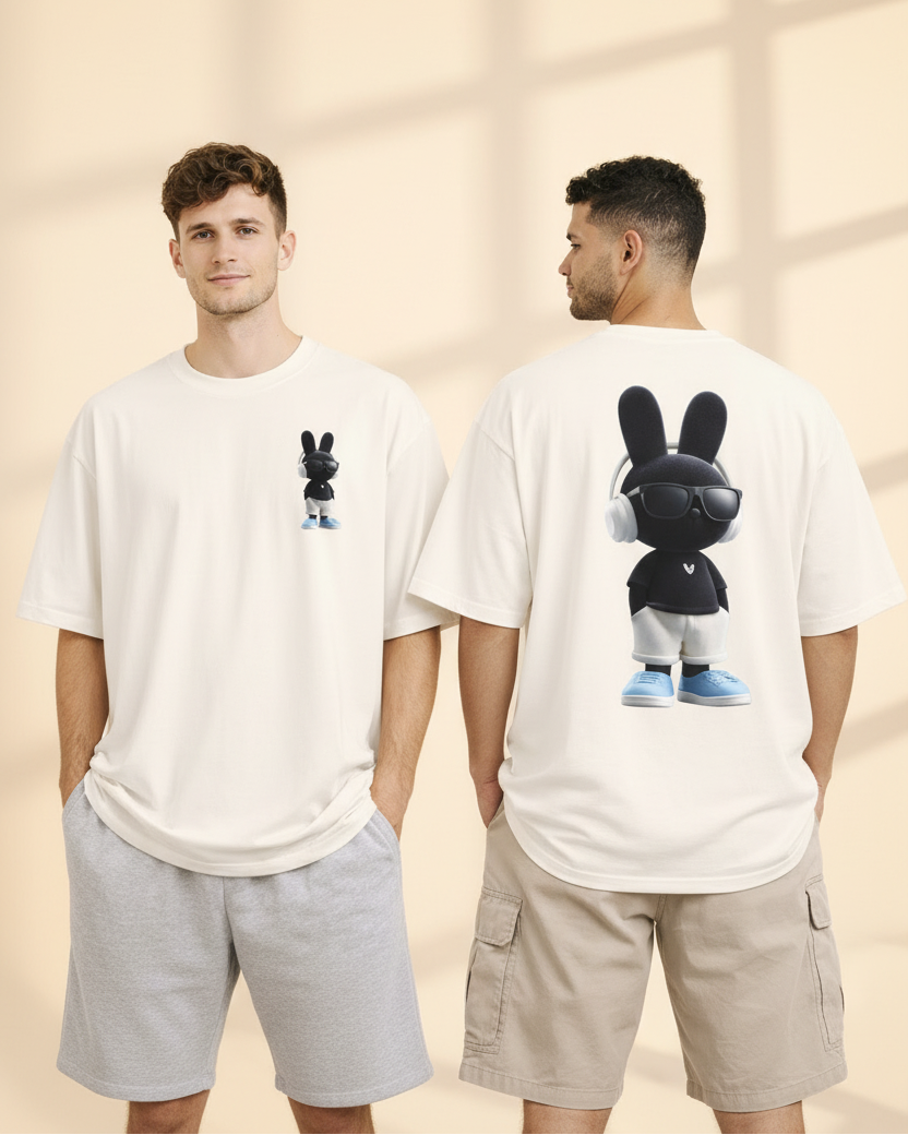 Oversized | Black Bunny Character Tee | Bunny Graphic T-Shirt