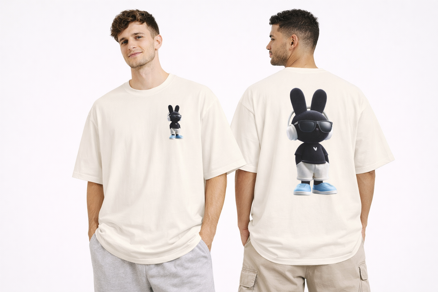 Oversized | Black Bunny Character Tee | Bunny Graphic T-Shirt