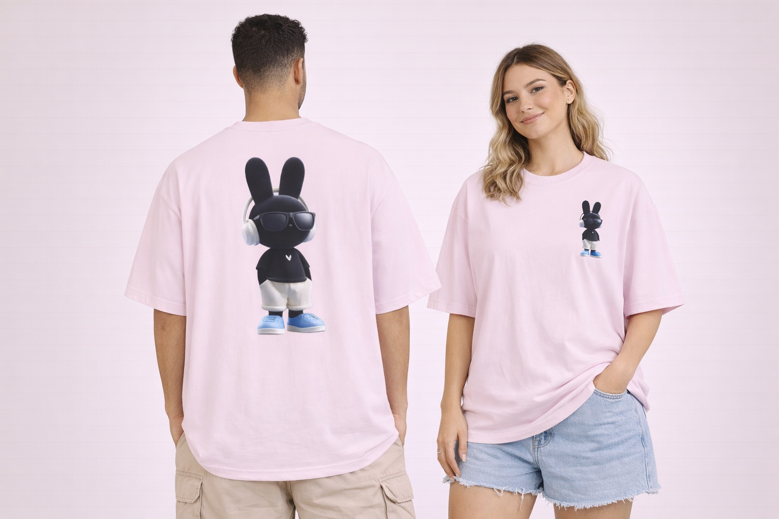 Oversized | Black Bunny Character Tee | Bunny Graphic T-Shirt