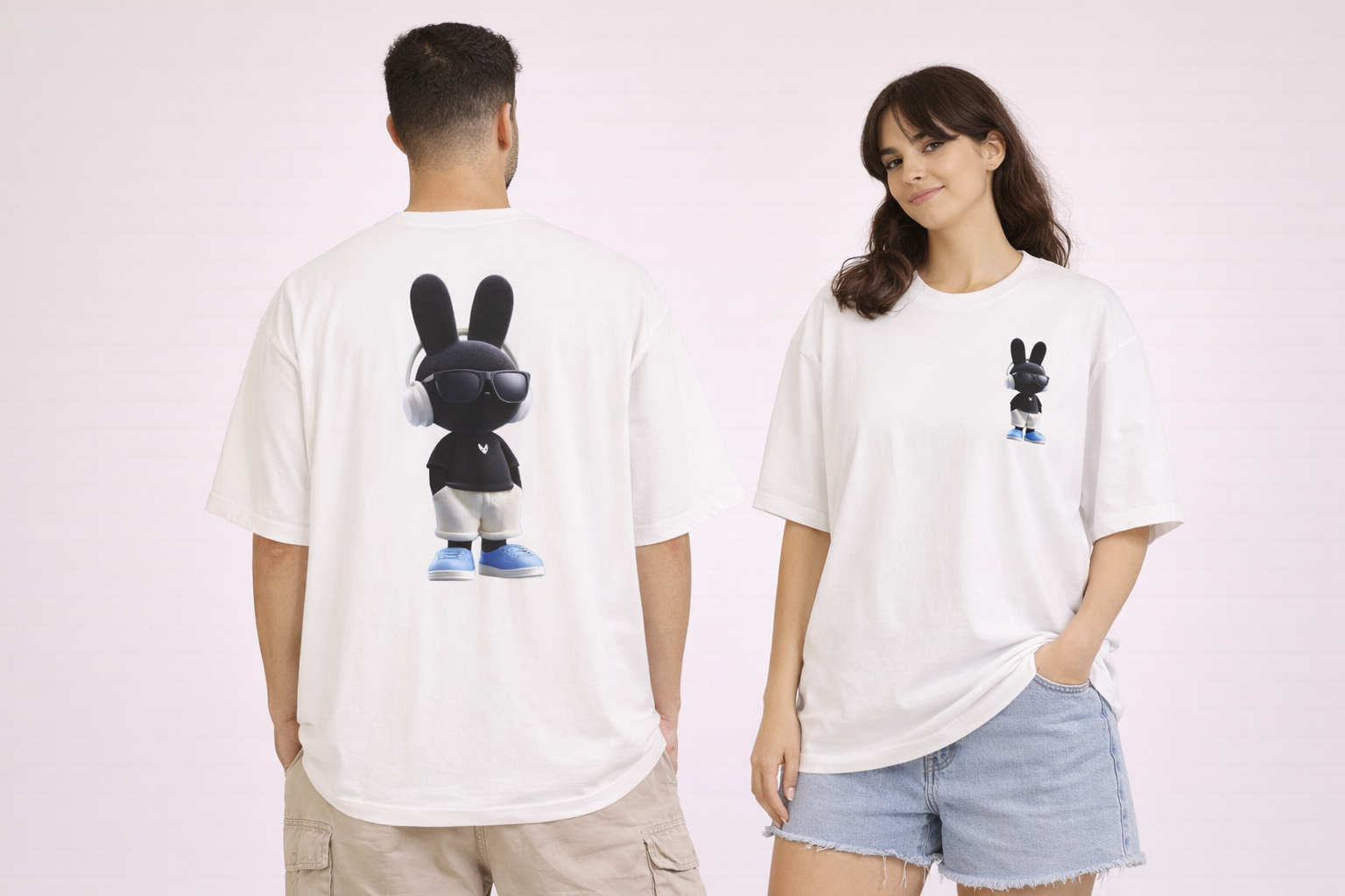 Oversized | Black Bunny Character Tee | Bunny Graphic T-Shirt