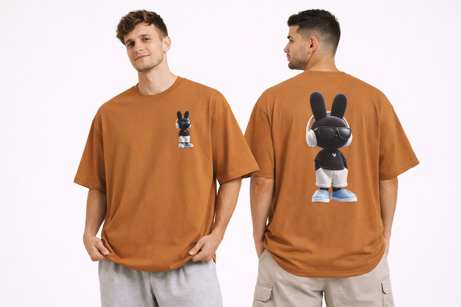 Oversized | Black Bunny Character Tee | Bunny Graphic T-Shirt