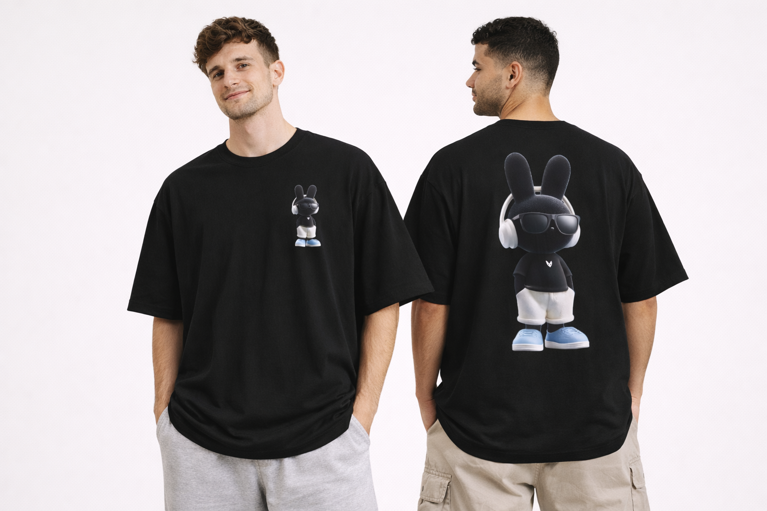 Oversized | Black Bunny Character Tee | Bunny Graphic T-Shirt