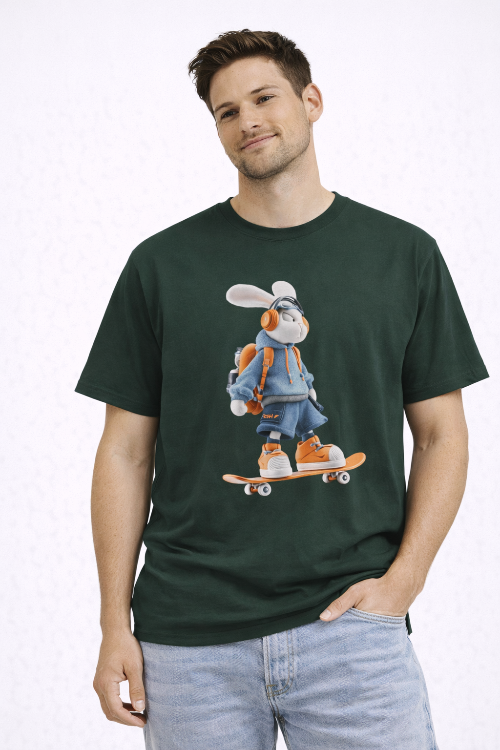 Oversized | Skateboarding Bunny Character Tee | Skateboard Cartoon T-Shirt