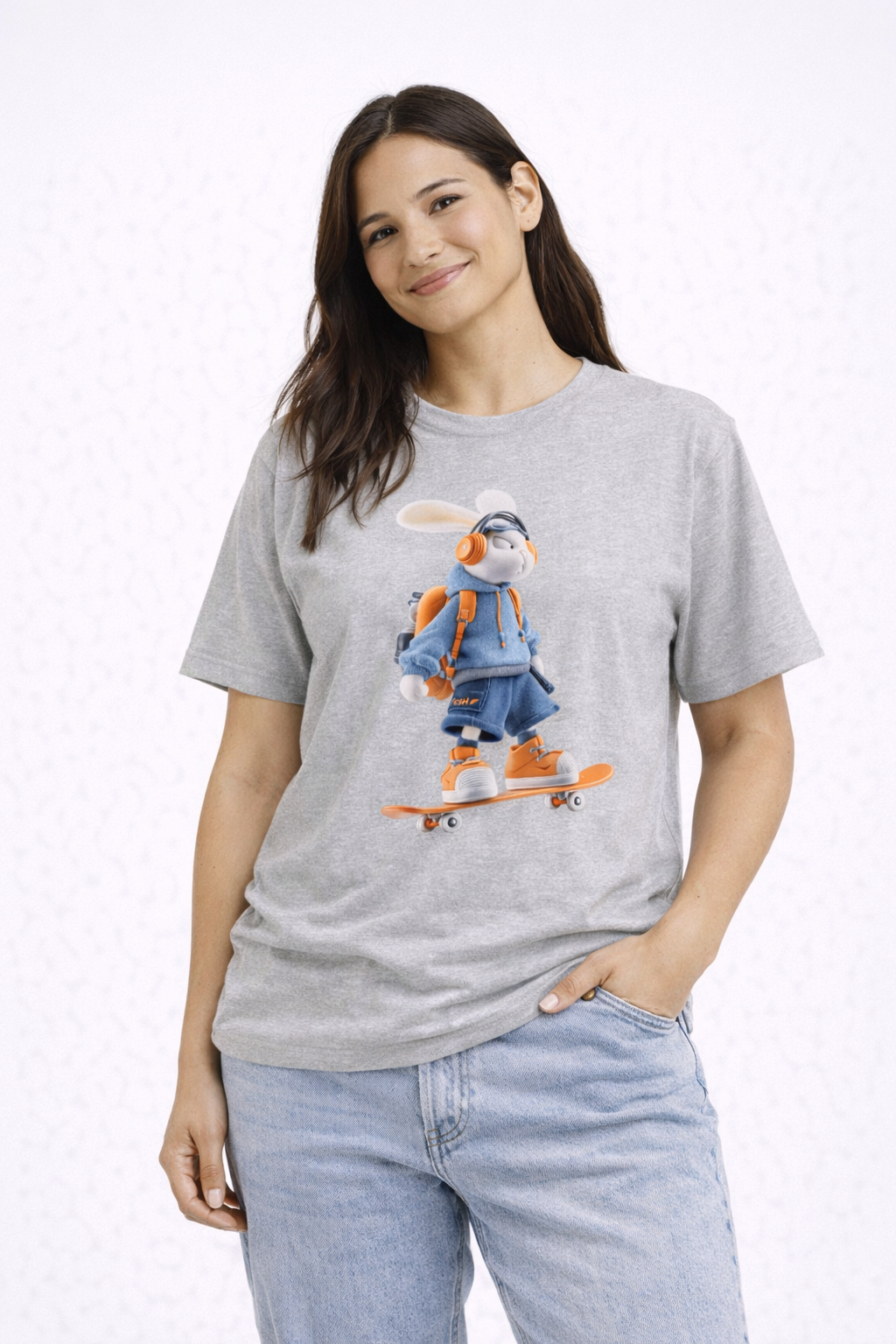 Oversized | Skateboarding Bunny Character Tee | Skateboard Cartoon T-Shirt