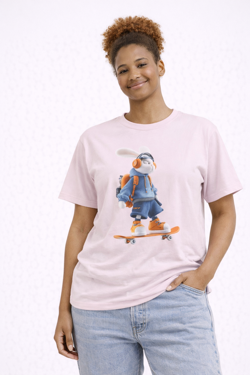Oversized | Skateboarding Bunny Character Tee | Skateboard Cartoon T-Shirt