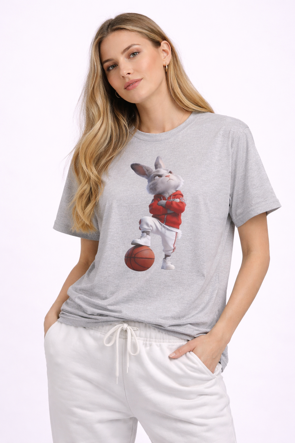 Oversized Bunny Basketball Player Graphic T-Shirt