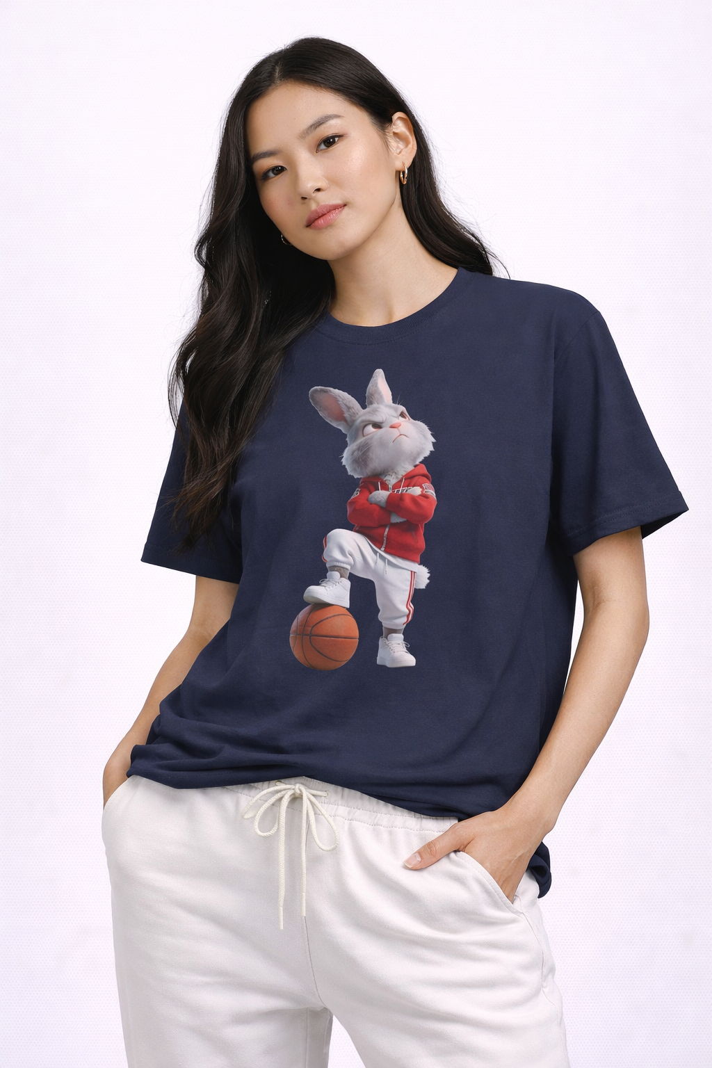 Oversized Bunny Basketball Player Graphic T-Shirt