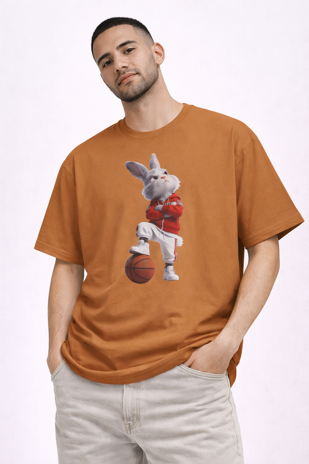Oversized Bunny Basketball Player Graphic T-Shirt