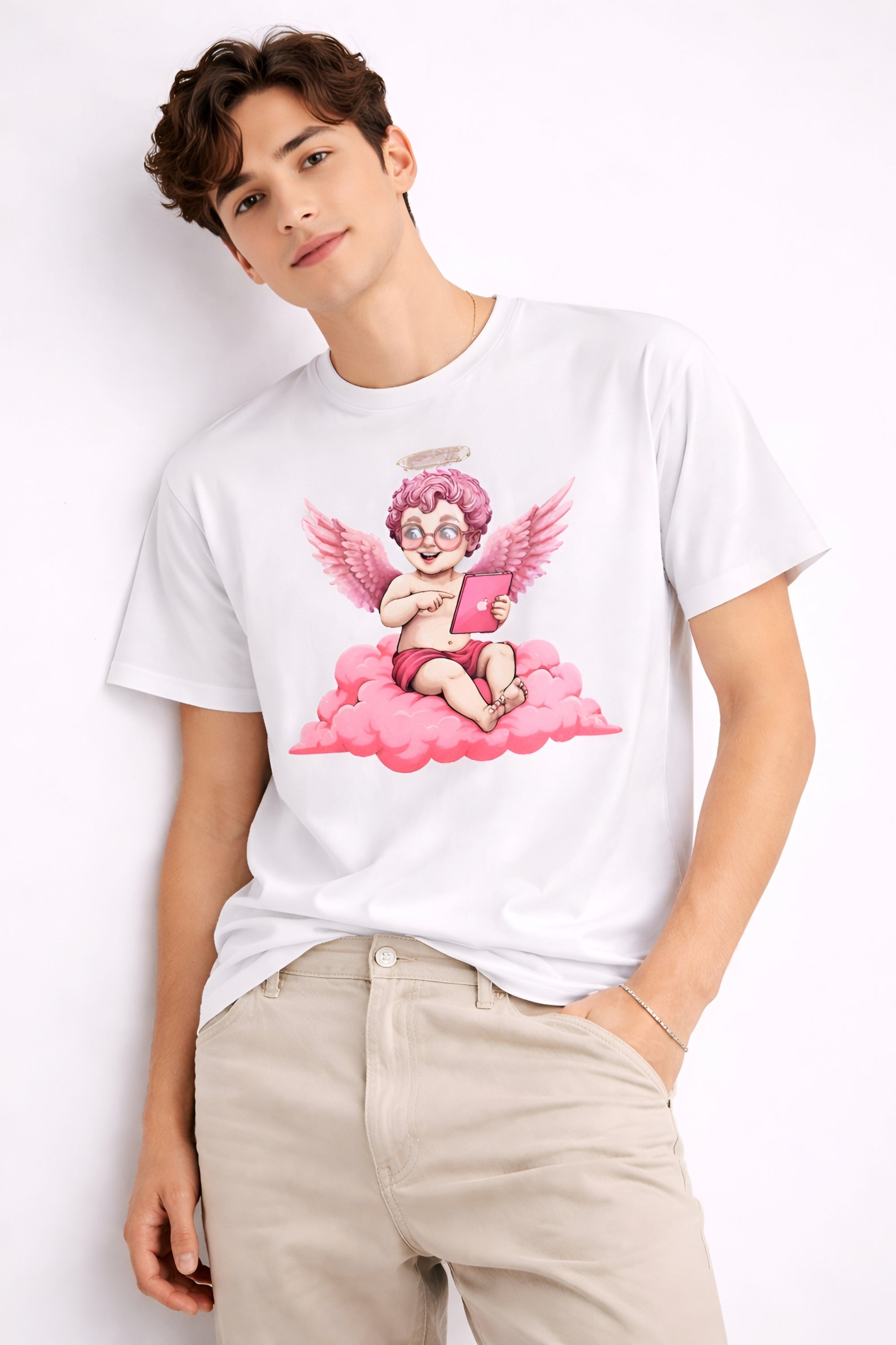 Pink Cherub Graphic T-Shirt | Vintage Cupid Art, Unisex Cotton Tee