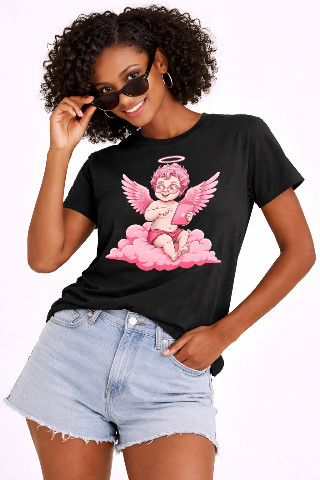 Pink Cherub Graphic T-Shirt | Vintage Cupid Art, Unisex Cotton Tee