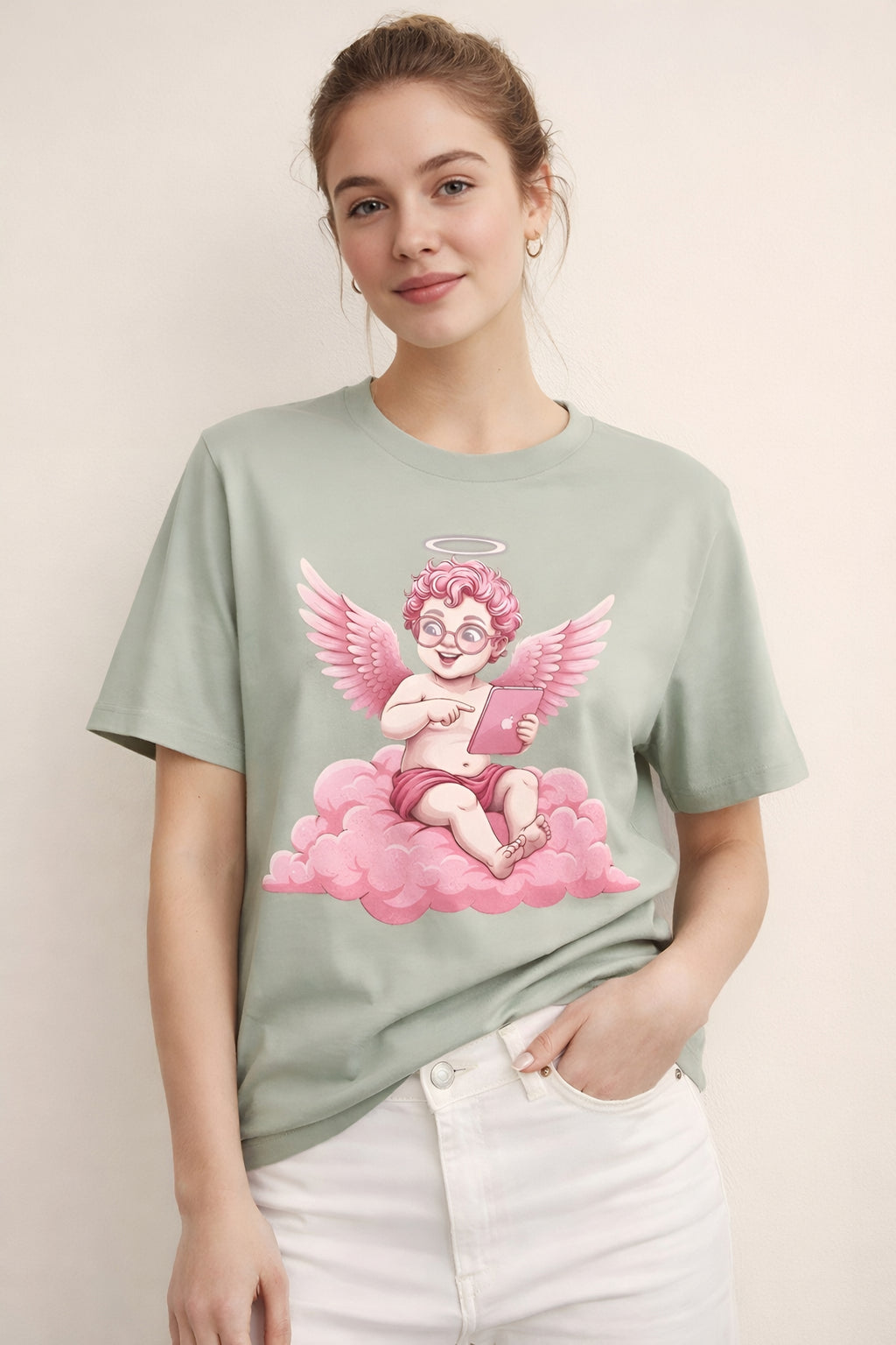 Pink Cherub Graphic T-Shirt | Vintage Cupid Art, Unisex Cotton Tee