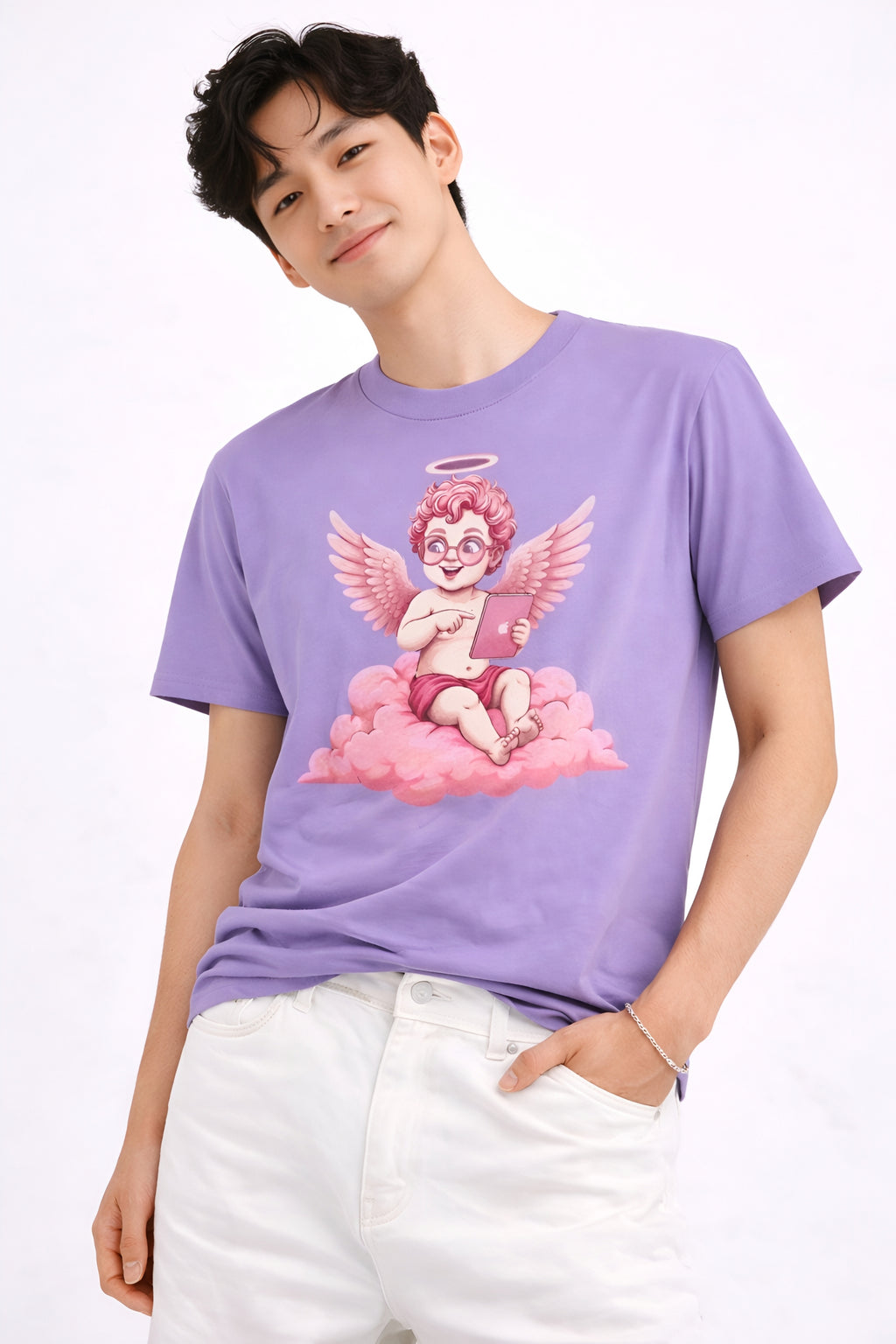 Pink Cherub Graphic T-Shirt | Vintage Cupid Art, Unisex Cotton Tee