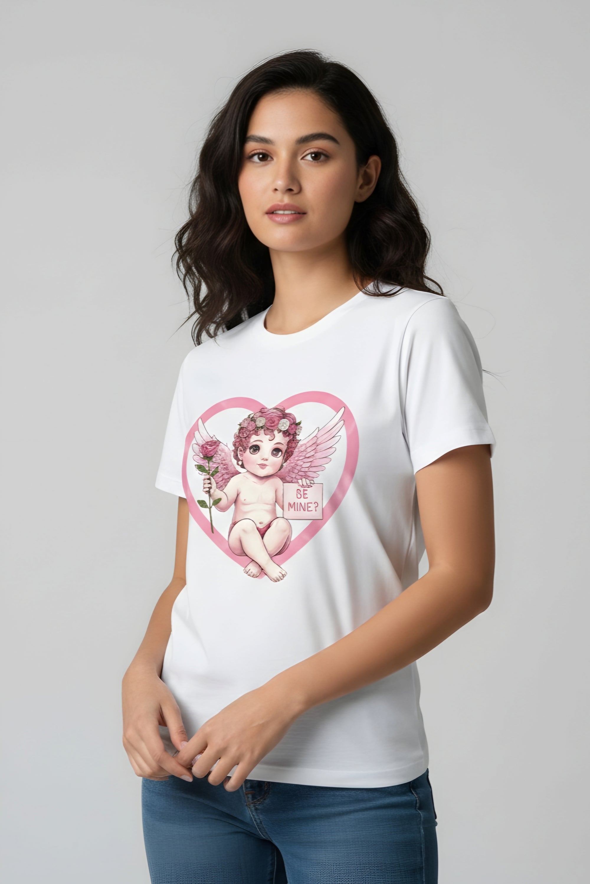 Cherub Graphic T-Shirt | Pink Cupid Heart Art Unisex Cotton Tee