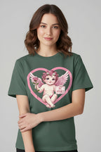Cherub Graphic T-Shirt | Pink Cupid Heart Art Unisex Cotton Tee