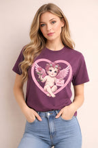 Cherub Graphic T-Shirt | Pink Cupid Heart Art Unisex Cotton Tee