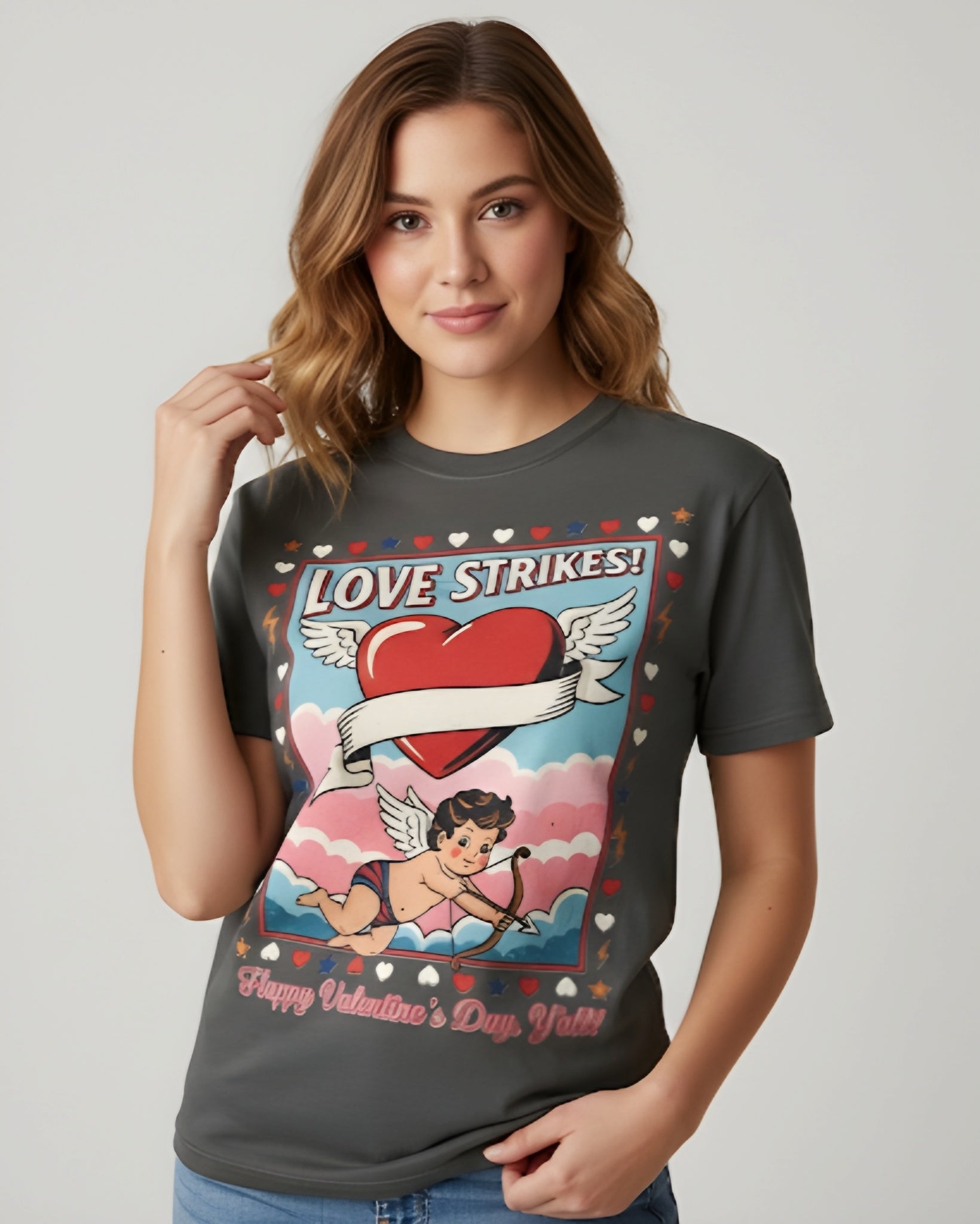 Love Strikes Cupid Heart T-Shirt | Valentine's Day Retro Graphic