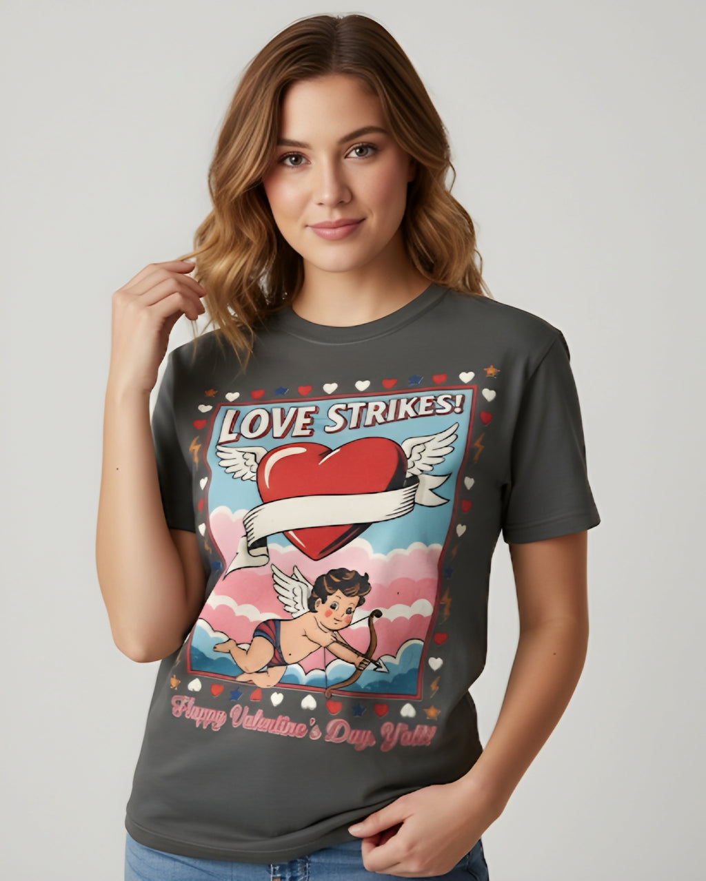 Love Strikes Cupid Heart T-Shirt | Valentine's Day Retro Graphic