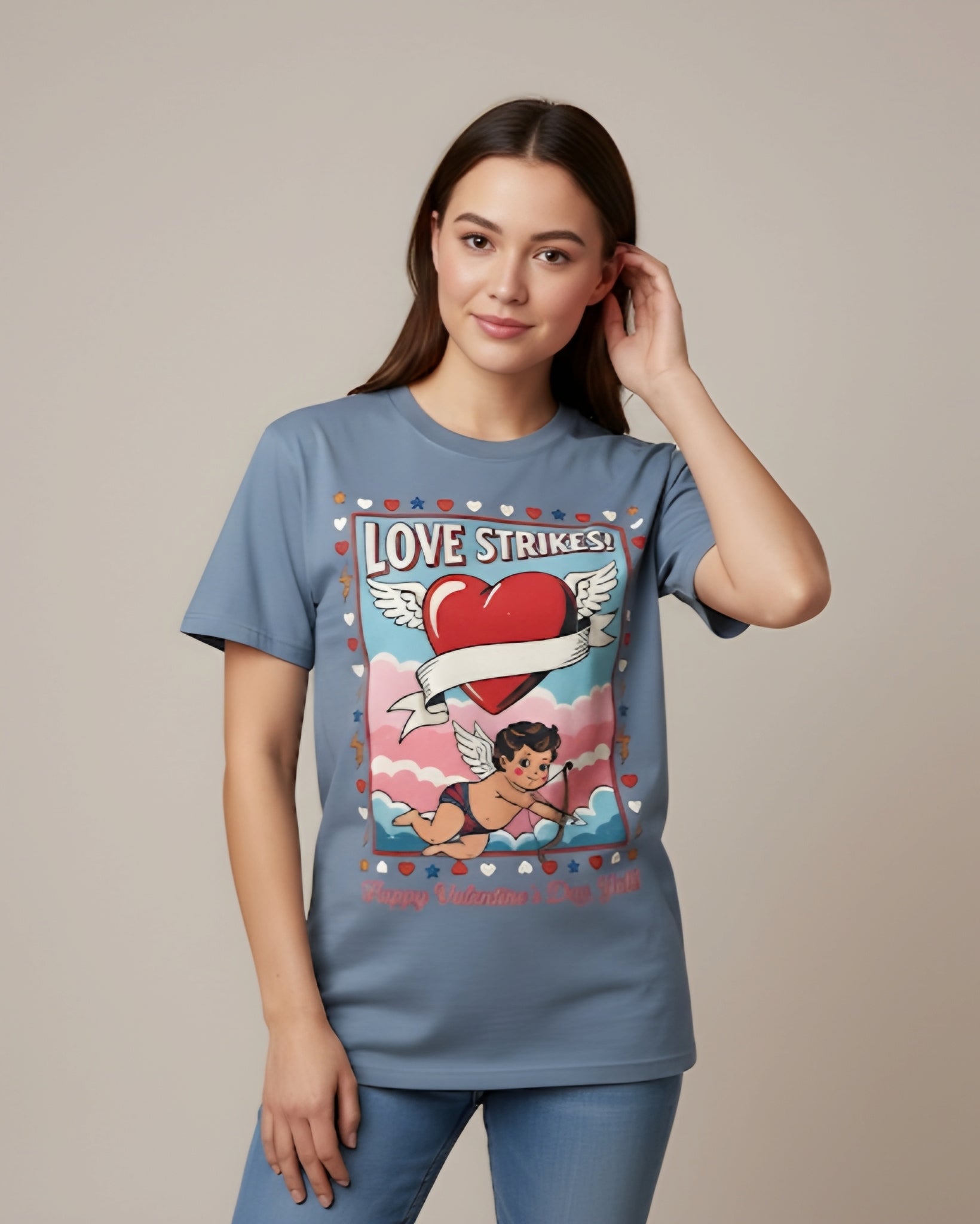 Love Strikes Cupid Heart T-Shirt | Valentine's Day Retro Graphic